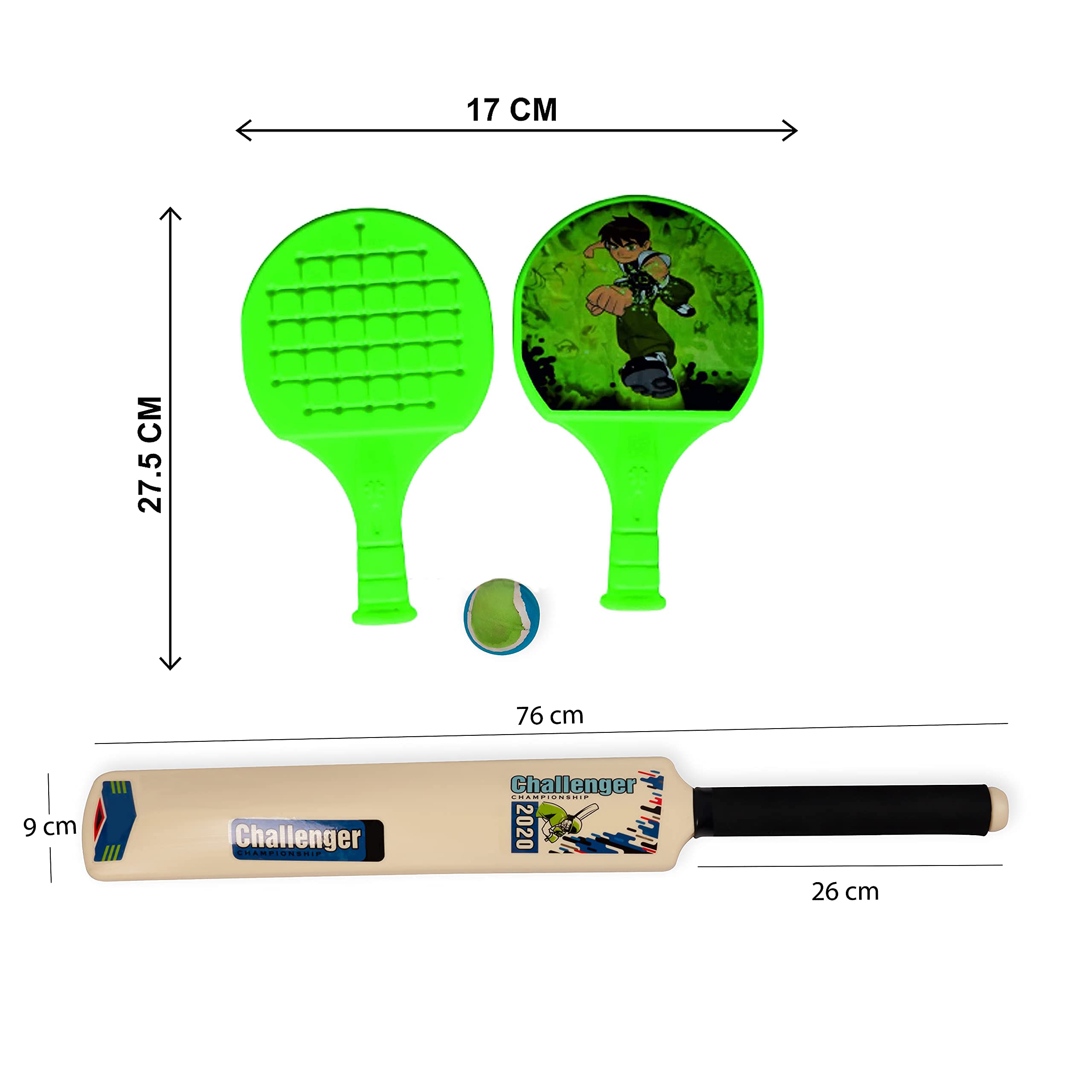 Mahi Enterprise� Amazing Kids Cricket Bat Balls Set with Plastic Table Tennis Racket Set, Indoor and Outdoor Use for Kids Game (Multi Colors) 1