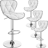 Vista 11 de Yaheetech Juego de 4 taburetes de bar, sillas de isla con respaldo de concha, taburetes de bar ajustables de piel sintética, sillas de bar Negro