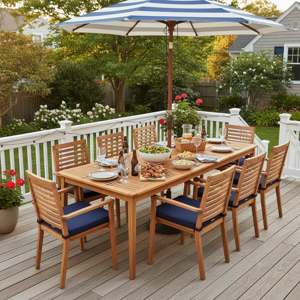 Tangkula 8-Person Outdoor Acacia Wood Dining Table, 79" x 35" Rectangular DiningTable with 1.96" Umbrella Hole, Outdoor Patio Table for Deck, Garden, Poolside and Backyard, Natural