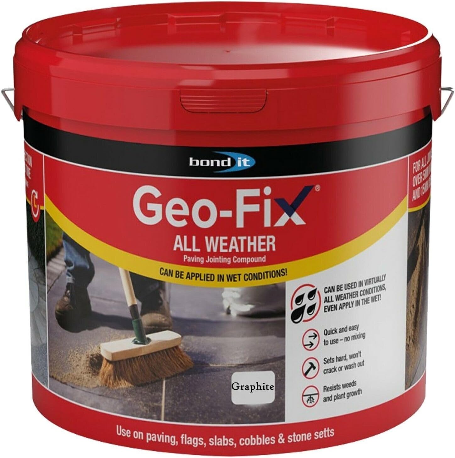 ARA CHOICE Geo-Fix All Weather Ready Mixed Jointing Patio Paving Compound Grout Colour 14kg Ready Mixed Easy Ready Mixed Pointing Mortar Joint Filler for Dry and Wet Conditions (Graphite), (BD14)