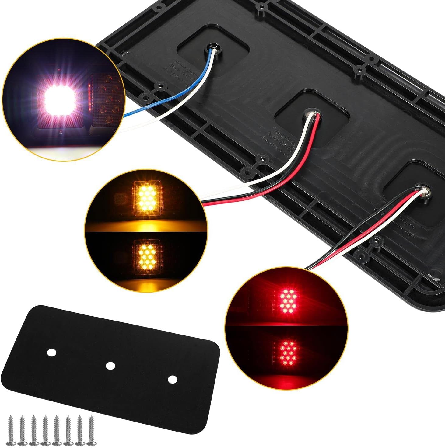 Partsam 2x LED Triple Tail Lights 45 LEDs Rectangle Vertical Horizontal Mount LED Trailer Truck Camper RV Stop Turn Tail Lights Backup Reverse Taillights w Gasket Black Base Amber/Red/Clear Lens 12V