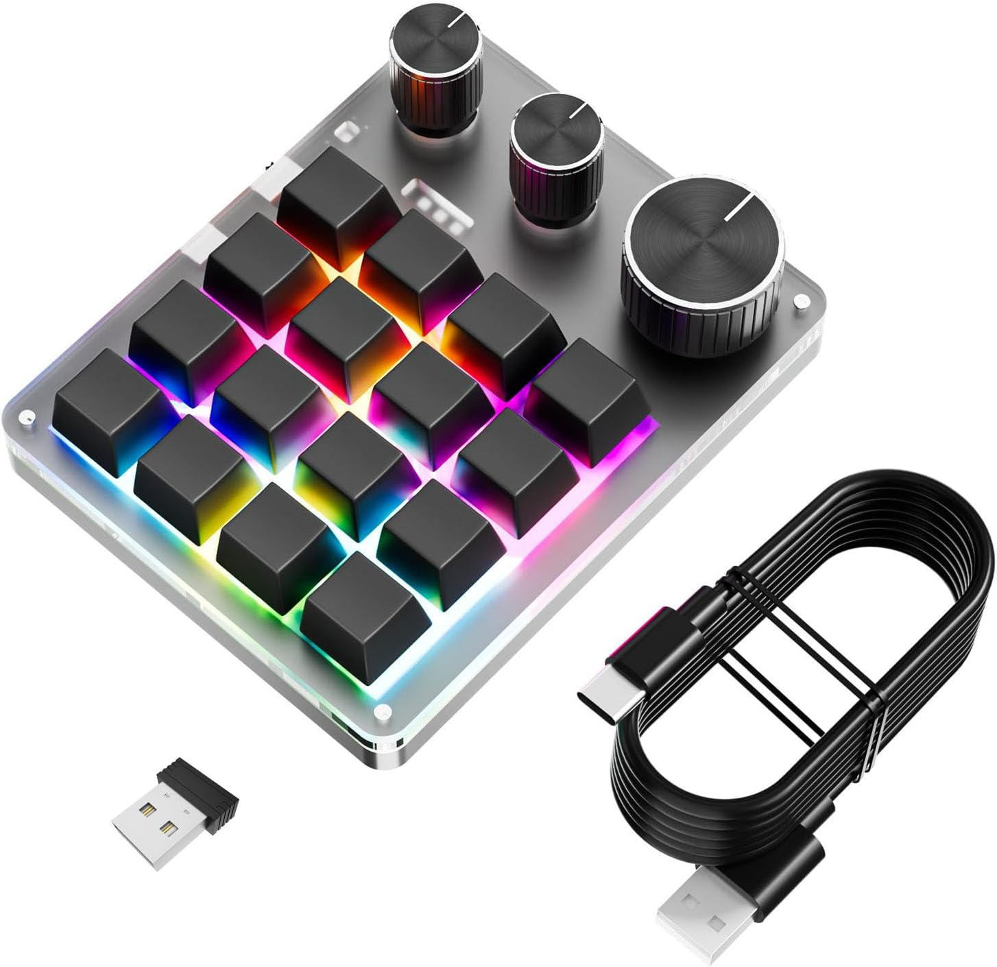 CQEAZ Single Handed Macro Programmable USB Keypad 16Keys 3 Knobs ...