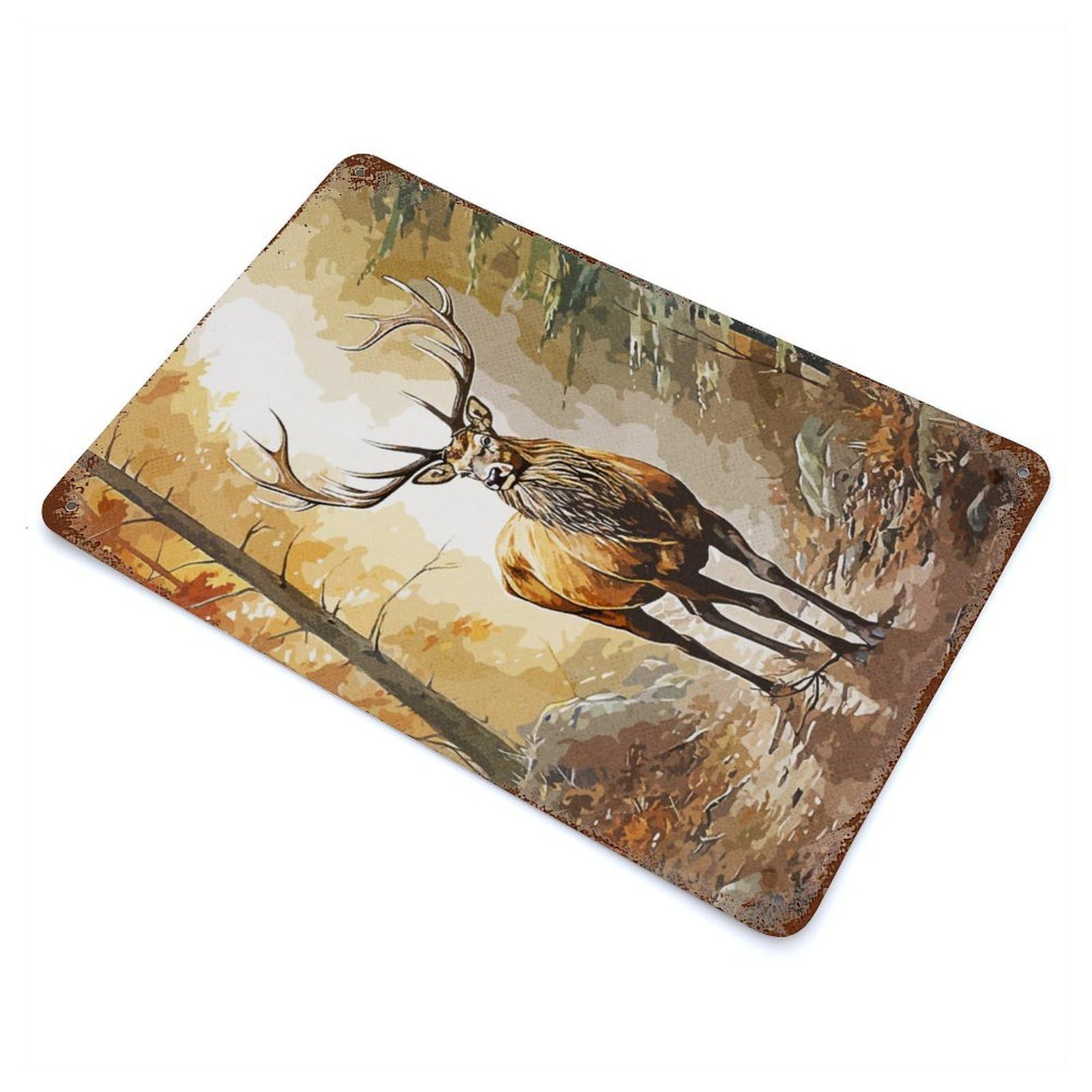 Vintage Rust Metal Sign Deer Forest 11.8"x7.9", Shabby Chic Decor for Cafe, Home Bar And Lounge Decor
