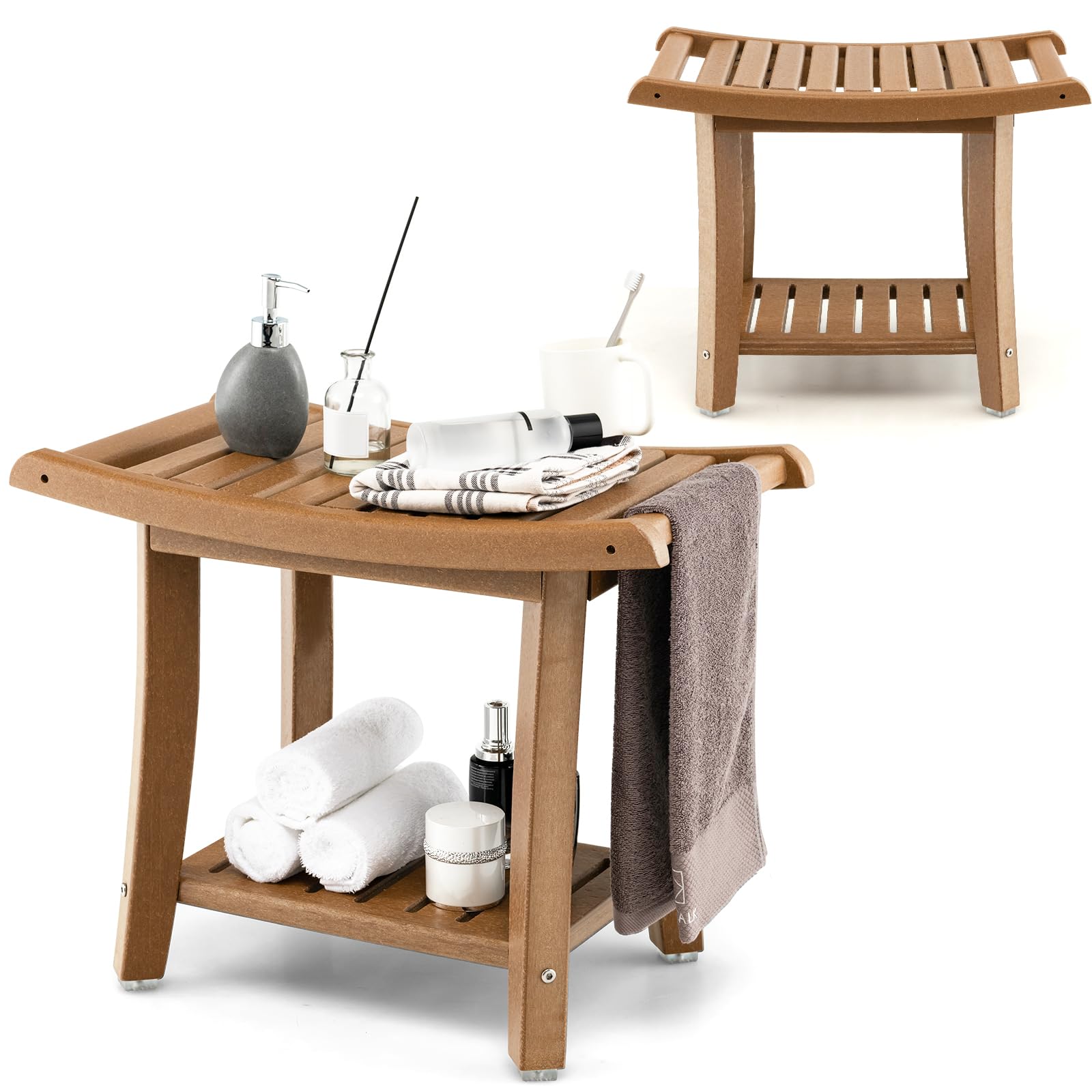 Bambus Hocker 150 Kg Homasis Bambus Duschbank-Set Mit Regal - Rutschfest,  150 Kg Tragkraft, Fr Bad & Wellness