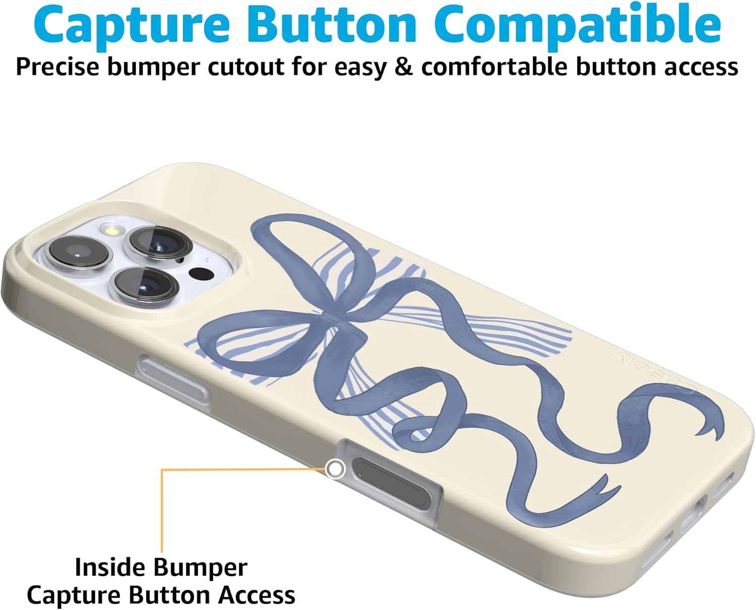 Casely iPhone 16 Pro Case | Heartstrings | Blue Bow | Compatible with MagSafe | Classic Ultra Slim Design
