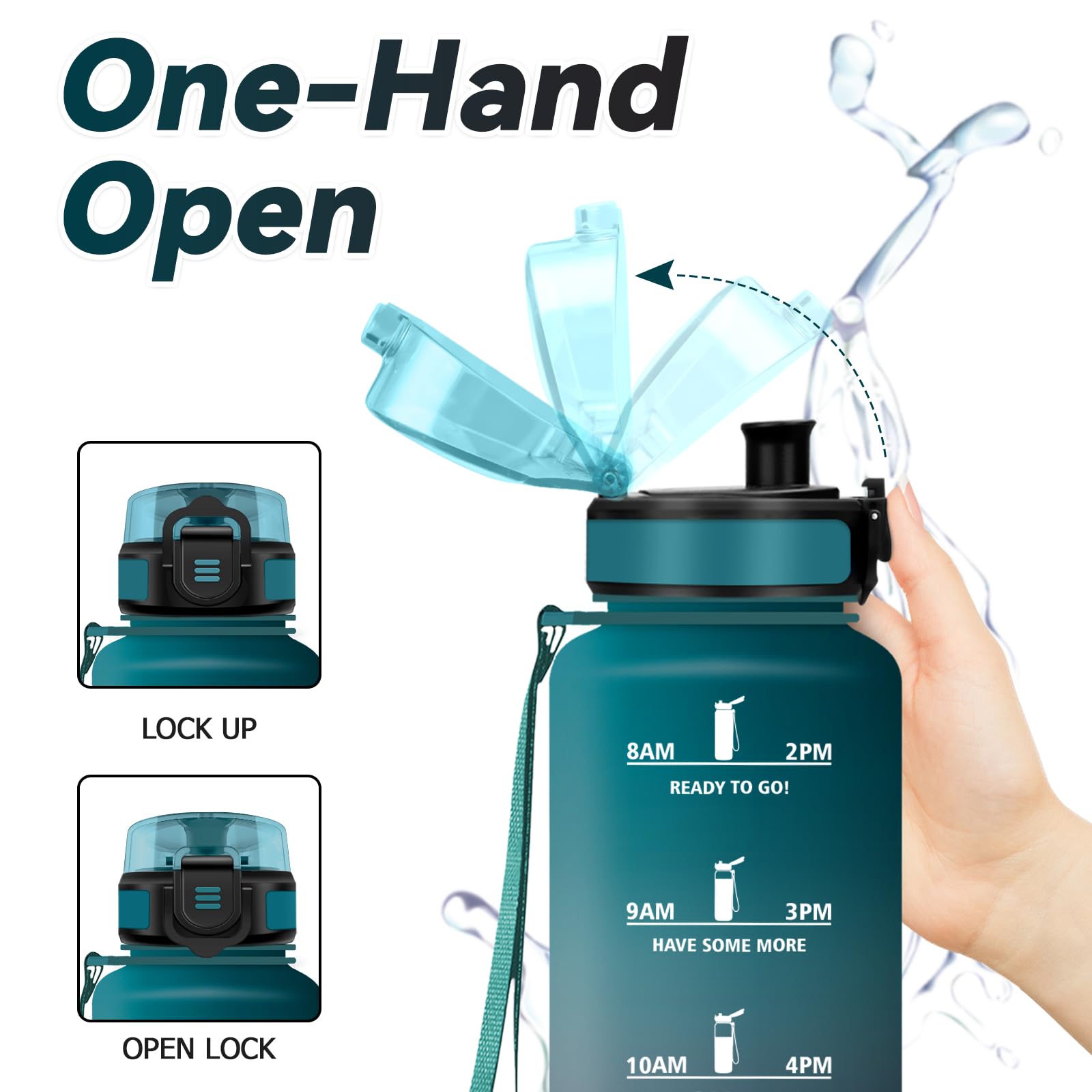 Sport Water Bottle 1.5 Litres, Sports Water Bottle with Time Indicator, Leak-Proof, BPA Free, 1 Click Open, Adult Water Bottle, School, Gym, Fitness - 4