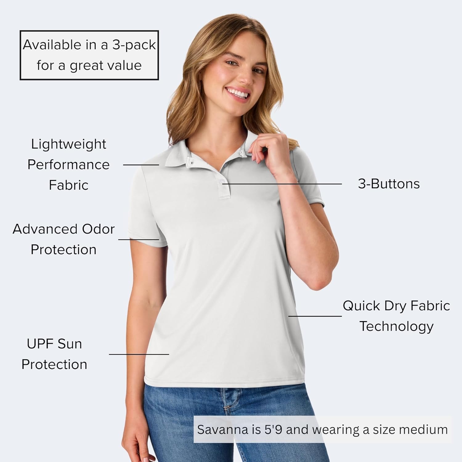 Hanes womens Performance Polo, Single or 3-Pack, Sport Cool DRI Moisture-Wicking Polo Shirt, 40+ UPF Protection - Image 4
