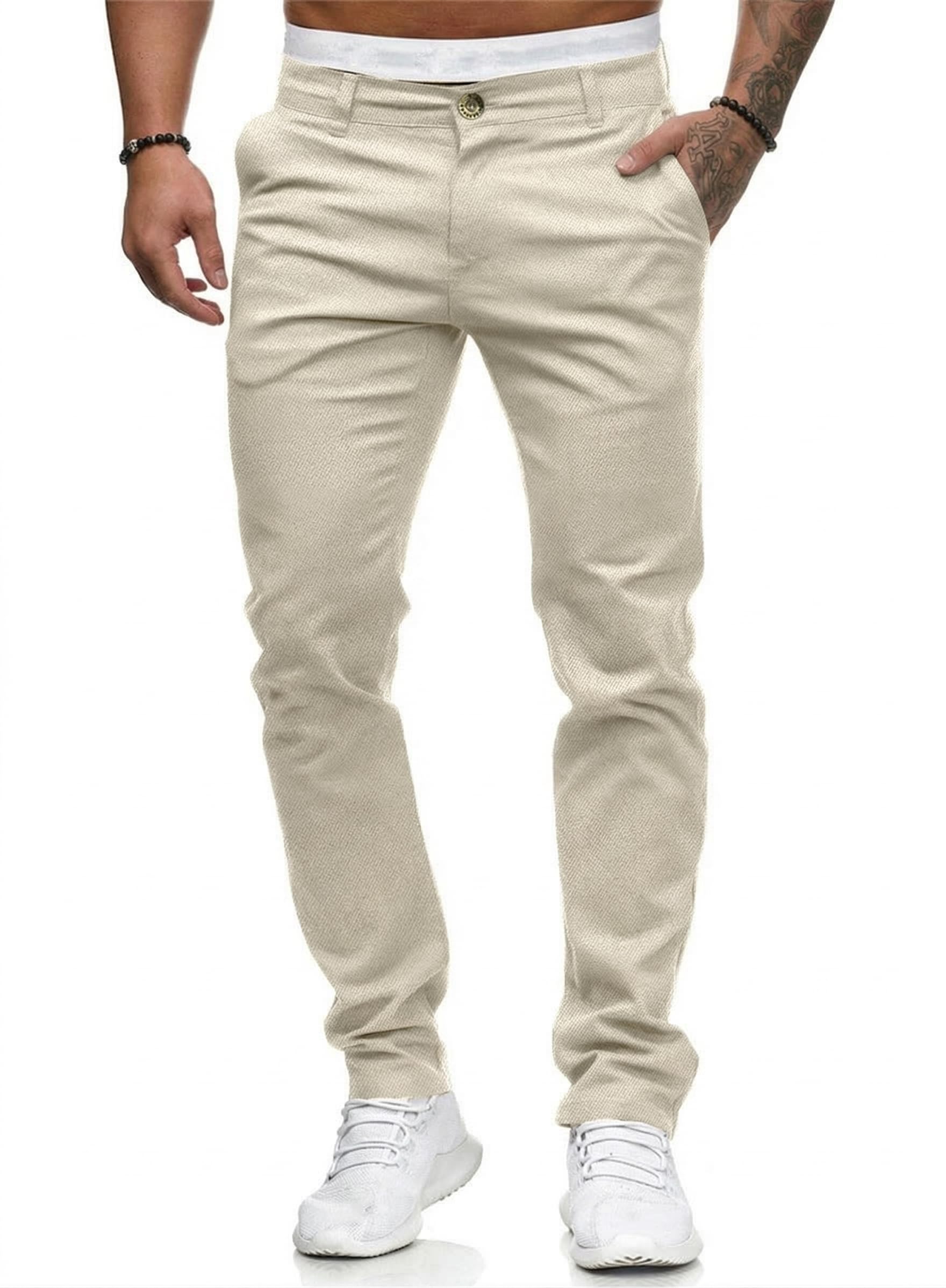 HUNGSON Mens Chinos Dress Pants Slim Fit Stretch Business Casual Golf Work Slacks Trousers