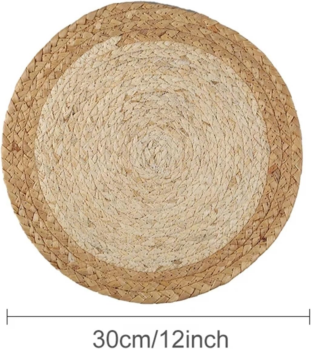 1pcs Boho Round Woven Placemats Braided Heat Resistant Non-Slip Weave Water Hyacinth Table Mats for Dining Table(Green)