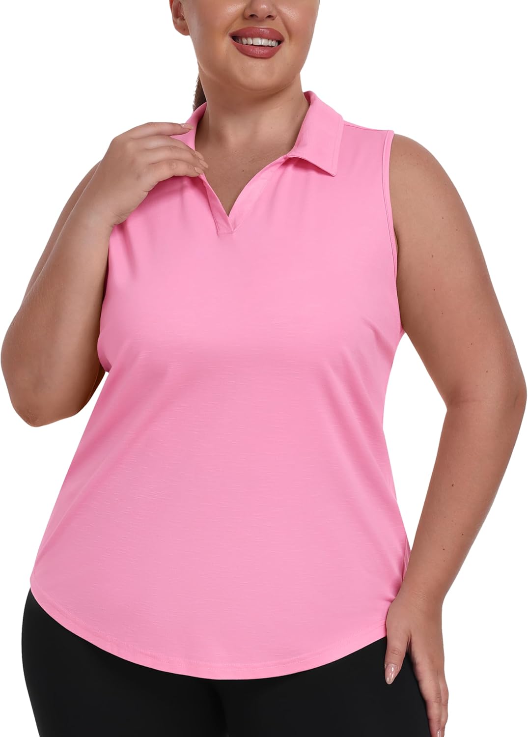 MoFiz Plus Size Sleeveless Tops for Women Stretchy Tennis Pickleball Golf Top Dry Fit Active Racerback Workout Tops Pink 3XL