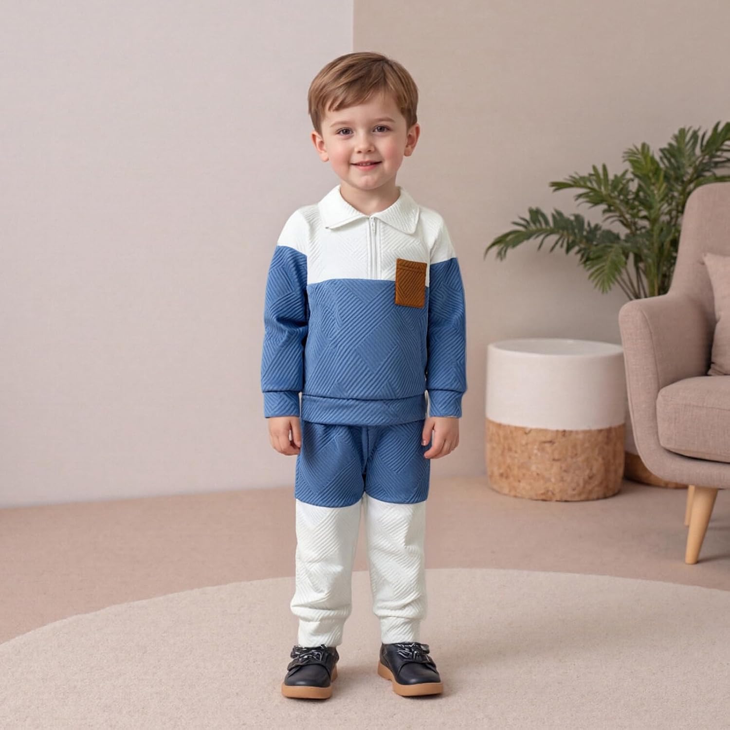 Toddler Baby Boy Fall Clothes Long Sleeve Stand Collar Sweatshirt Tops + Joggers Pants Winter Sweatsuit Set - Image 2