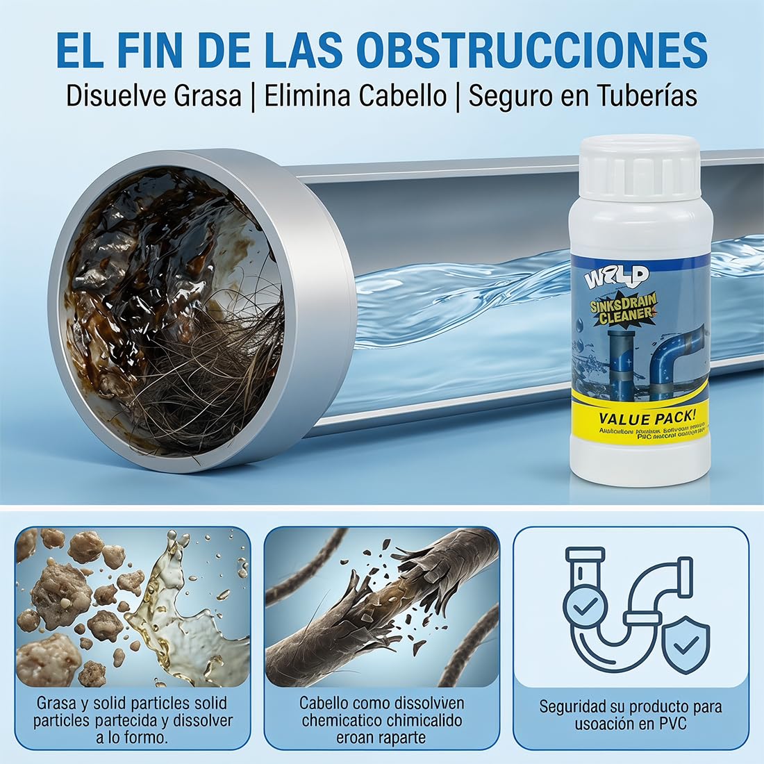 Drainelix Espuma, Drainelix Desatascador, Turbonet 2.0 Desatascador, Draine-lix Limpiador De Desagües, Desatas-cador Tuberias, Elimina Pelo, Grasa, Jabón y Restos de Comida (3 Botella(330g))