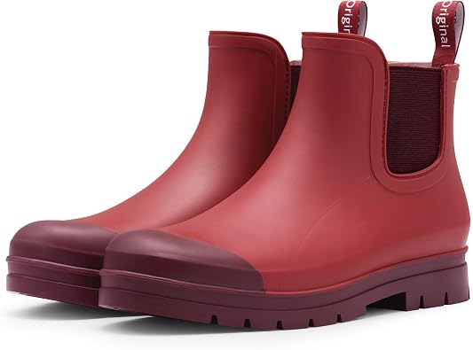 planone Womens Fashion Waterproof Short Chelsea Rain Boots Durable Non Slip Ankle Rubber Boots Work Booties Lightweight Outdoor Garden Shoes with Removable Insole