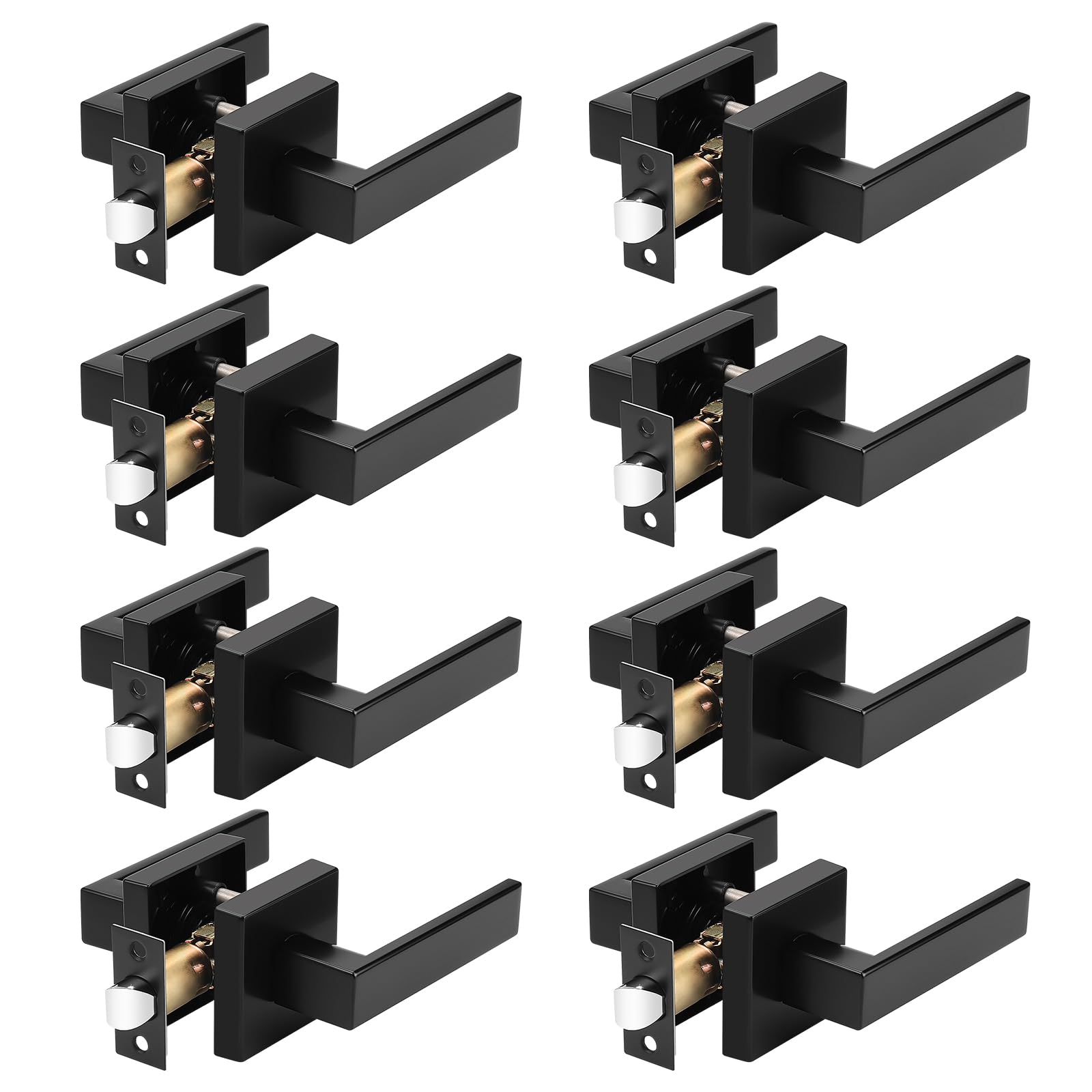 Probrico 8 Pack Passage Door Handle in Matte Black,Interior Closet Door Knobs for Hallway,Non-Locking Keyless Modern Door Lever Hardware,Reversible Left &amp; Right Handed Door
