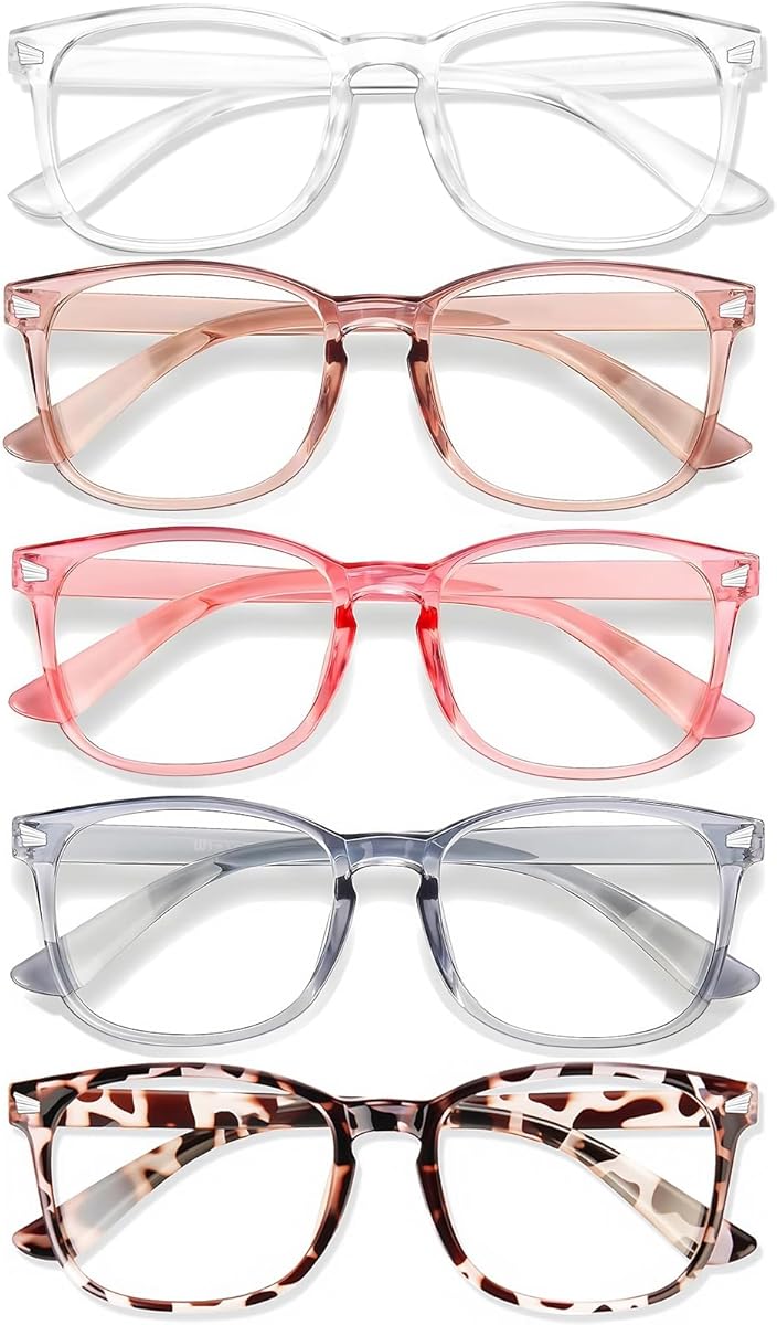 Blue Light Glasses for Woman Men | 99% Blue Light Blocking Glasses for Computer Gaming TV Phone Screen Square Frame | Anti Eyestrain & UV Glare Protection - 5 Pair
