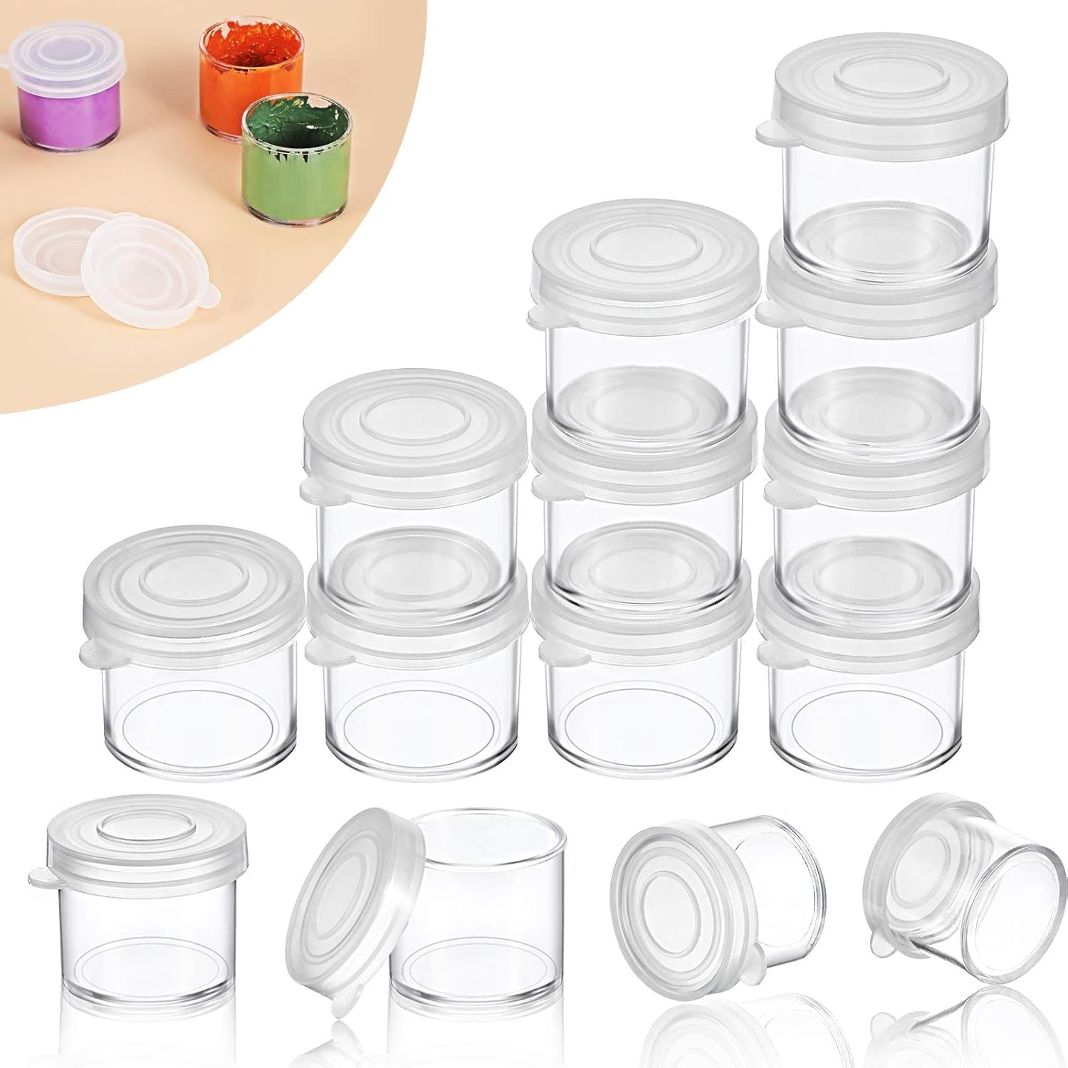 Outus Piccoli contenitori in plastica con coperchi, mini contenitori per pittura fai da te, per pittura, perline, semi, argilla o altri (200 pezzi, 3,1 x 3,2 x 2,5 cm)