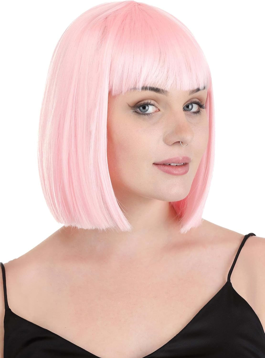 Fun Costumes Women's Light Pink Bob Wig with Bangs | Pink Wig Halloween Costume Accessory - Character Cosplay Wig for Adults, Light Pink (Standard)