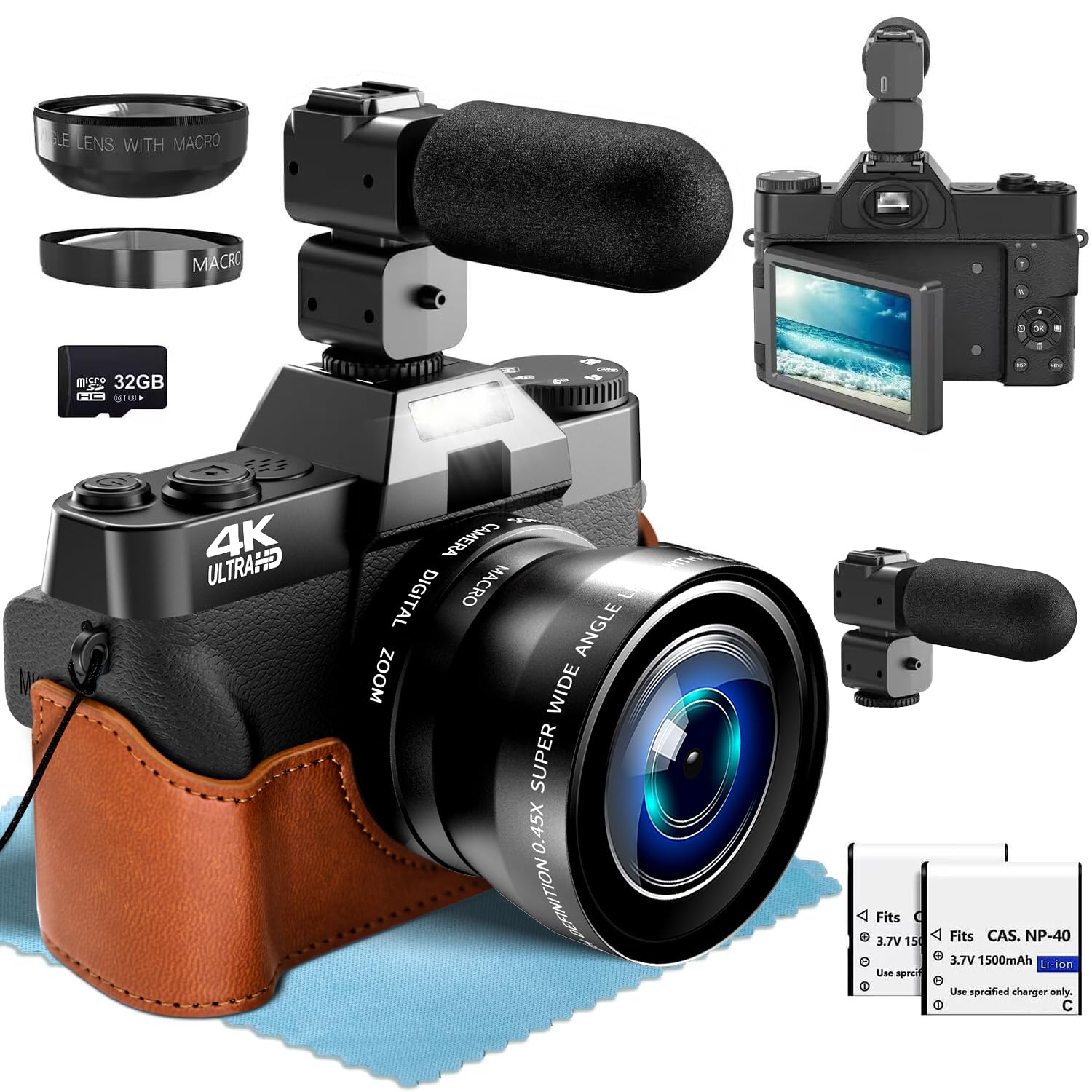 Yatao Fotocamera Digitale 6K 64MP Con Schermo Flip, WiFi, Microfono E Scheda 64GB – Per Vlogging E Fotografia