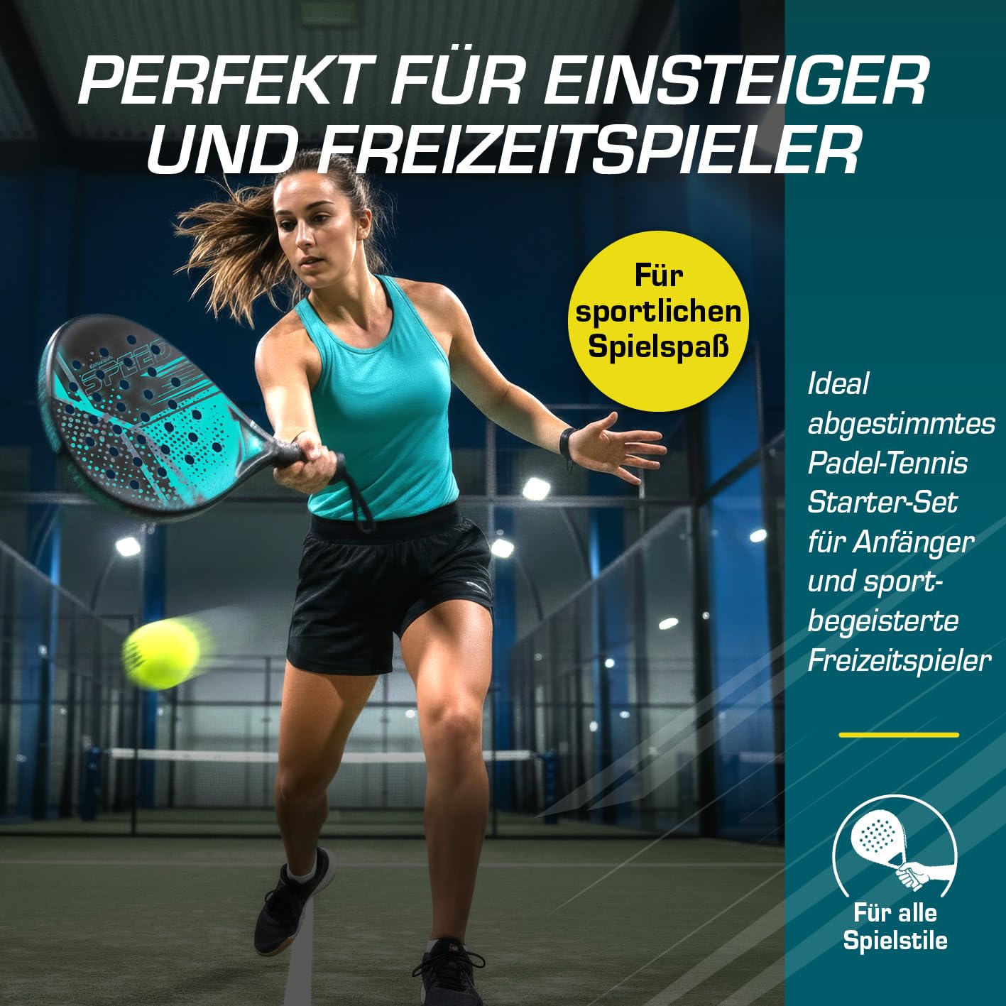 #DoYourSports Padel Schläger Set | Padelschläger & Padel Racket Starterset, 2 leichte Schläger für Padeltennis mit Ball & Netz | Rutschfester Grip ideal für Training & Freizeit