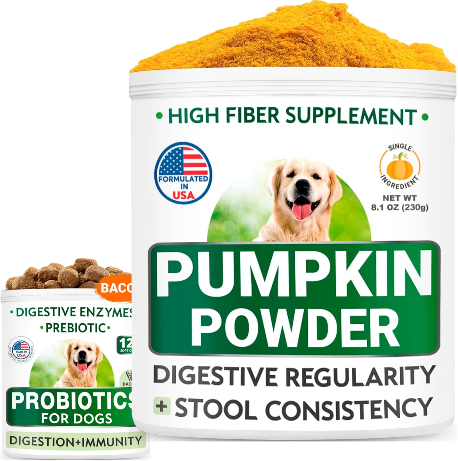 Pumpkin for Dogs + Dog Probiotics Chews Bundle