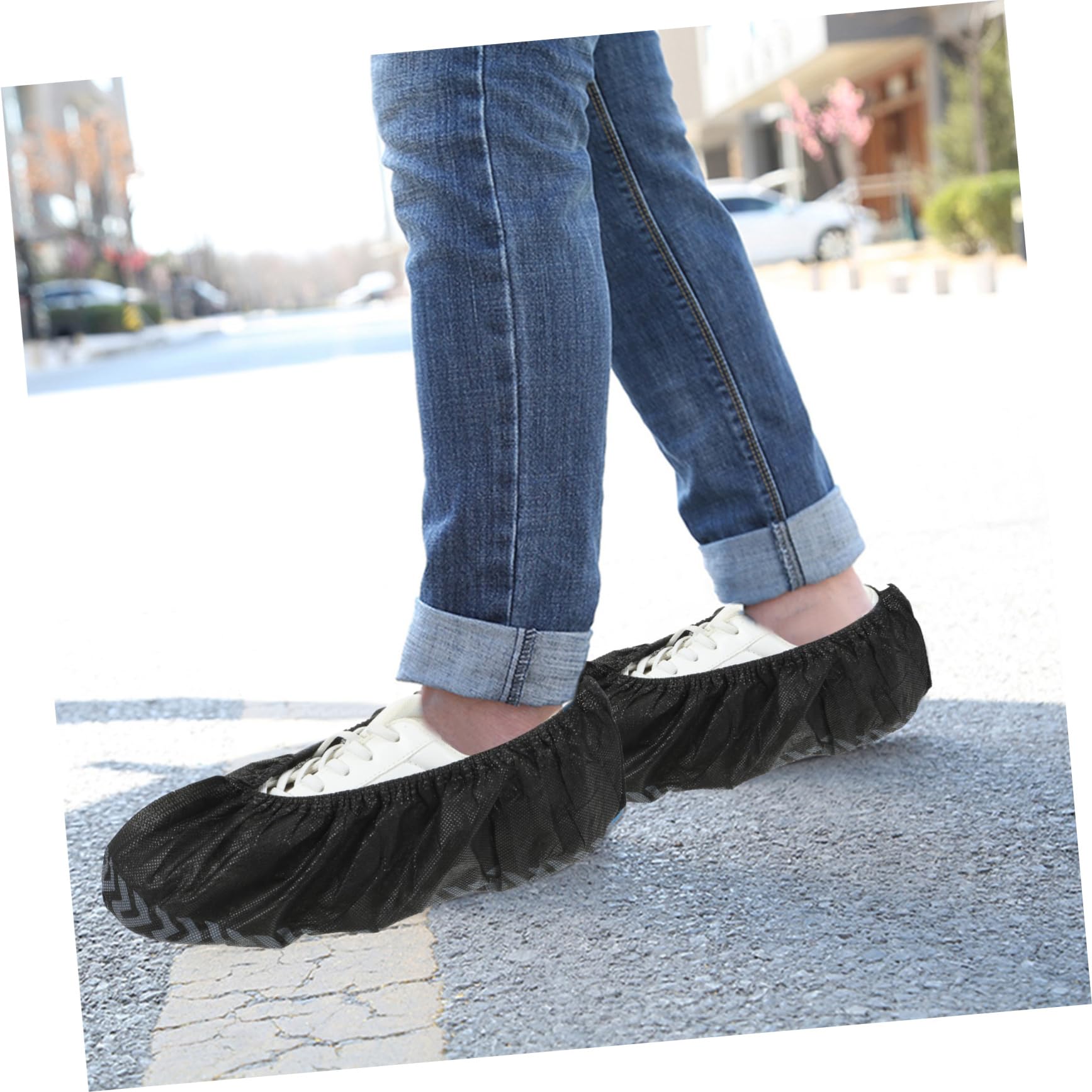 Cabilock 100Pcs Disposable Shoe Covers Thick Non Woven Breathable Covers for Shoes Slip Design for Home Office and Travel Use Convenient and