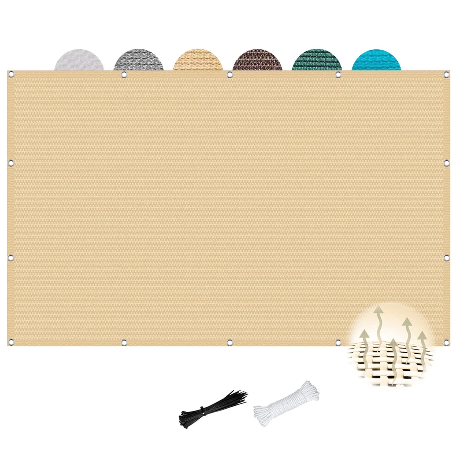 Voile d'ombrage 1.3x2.4m sable filet perméable avec corde pour serre