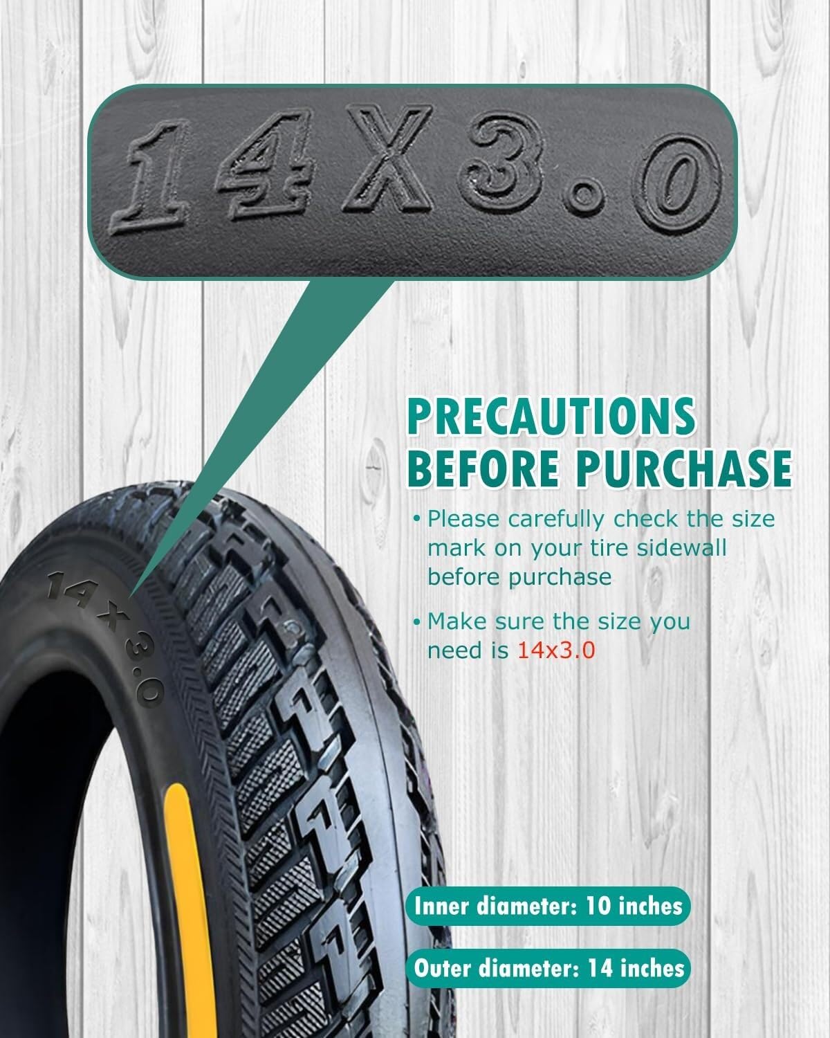 Upgraded Tyre Pneumatico for bici elettrica 14x3.0 | Copertone for bici elettrica 14x3 | Pneumatici antiforatura e resistenti all'usura