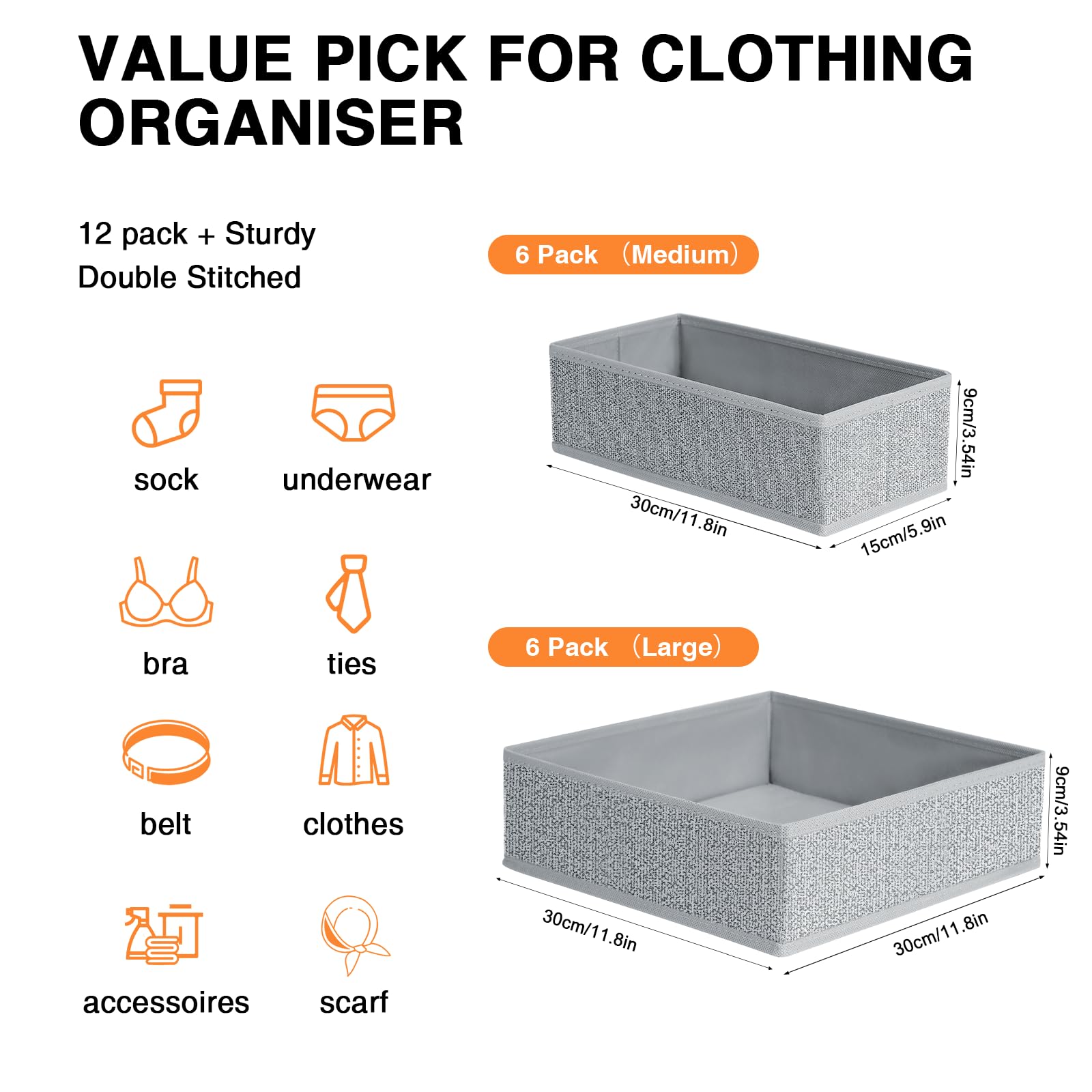 DIMJ Organizer per cassetti, in tessuto, per armadi, vestiti, 12 pezzi (motivo formiche)