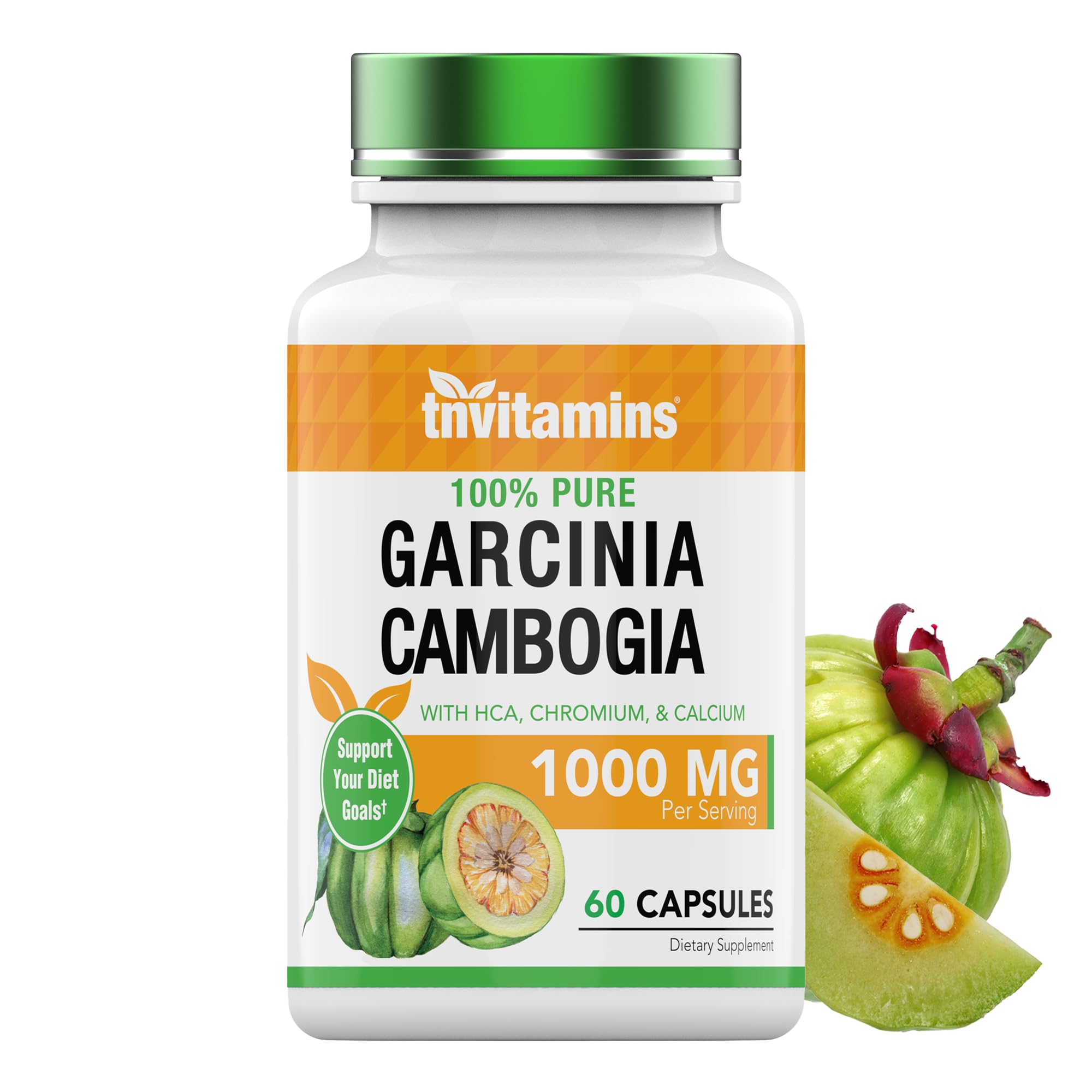 tnvitamins Garcinia Cambogia Extract Capsules (1000 MG x 60 Pills) with Chromium | Weight Loss Pills for Women & Men* | Appetite Suppressant for Weight Loss 60 Count (Pack of 1)