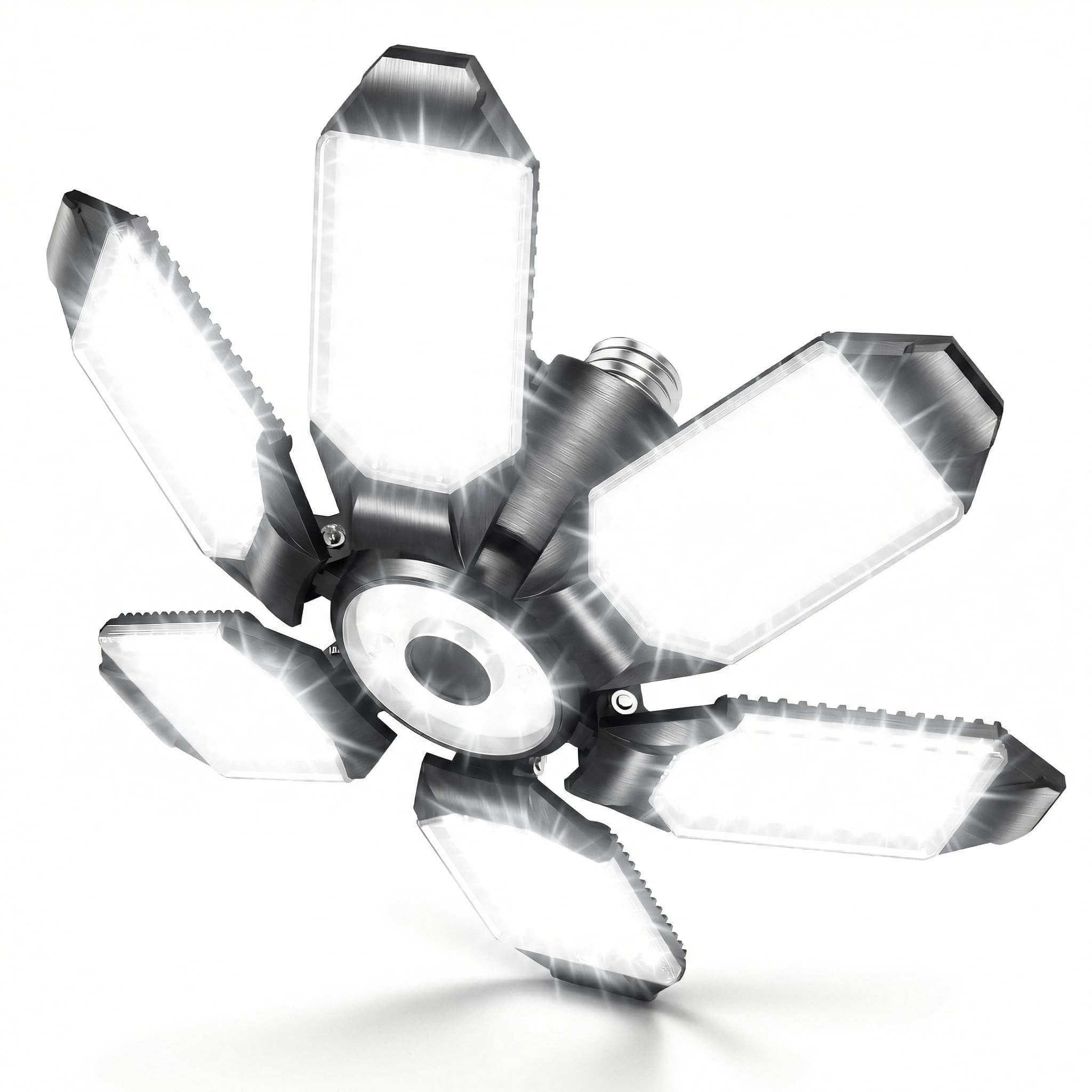 BRAINIAC 100W LED Garage Lights, 10000LM Ultra Bright Shop Light with 6+1 Adjustable Panels, 6500K Daylight E26/E27 Screw-in Deformable Ceiling Light Bulb for Workshop, Barn, Basement, Warehouse