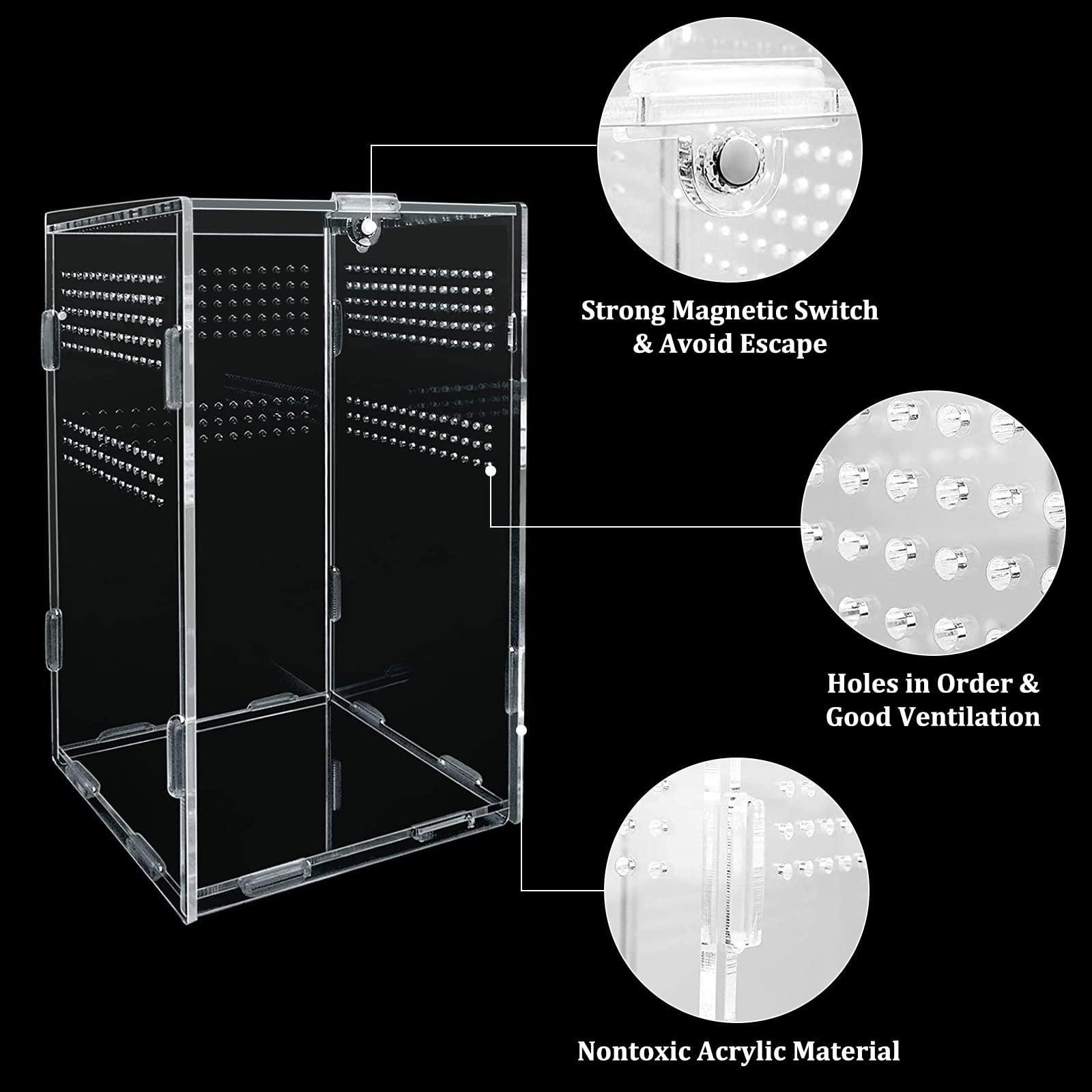 Boîte d'alimentation D'insectes,(12*12*20cm)Boîte d'alimentation en Acrylique avec Trous d'air, Habitat de Reptile, Boîte D'élevage De Reptiles pour lézard, araignée, grenouille cornue, coléoptère.