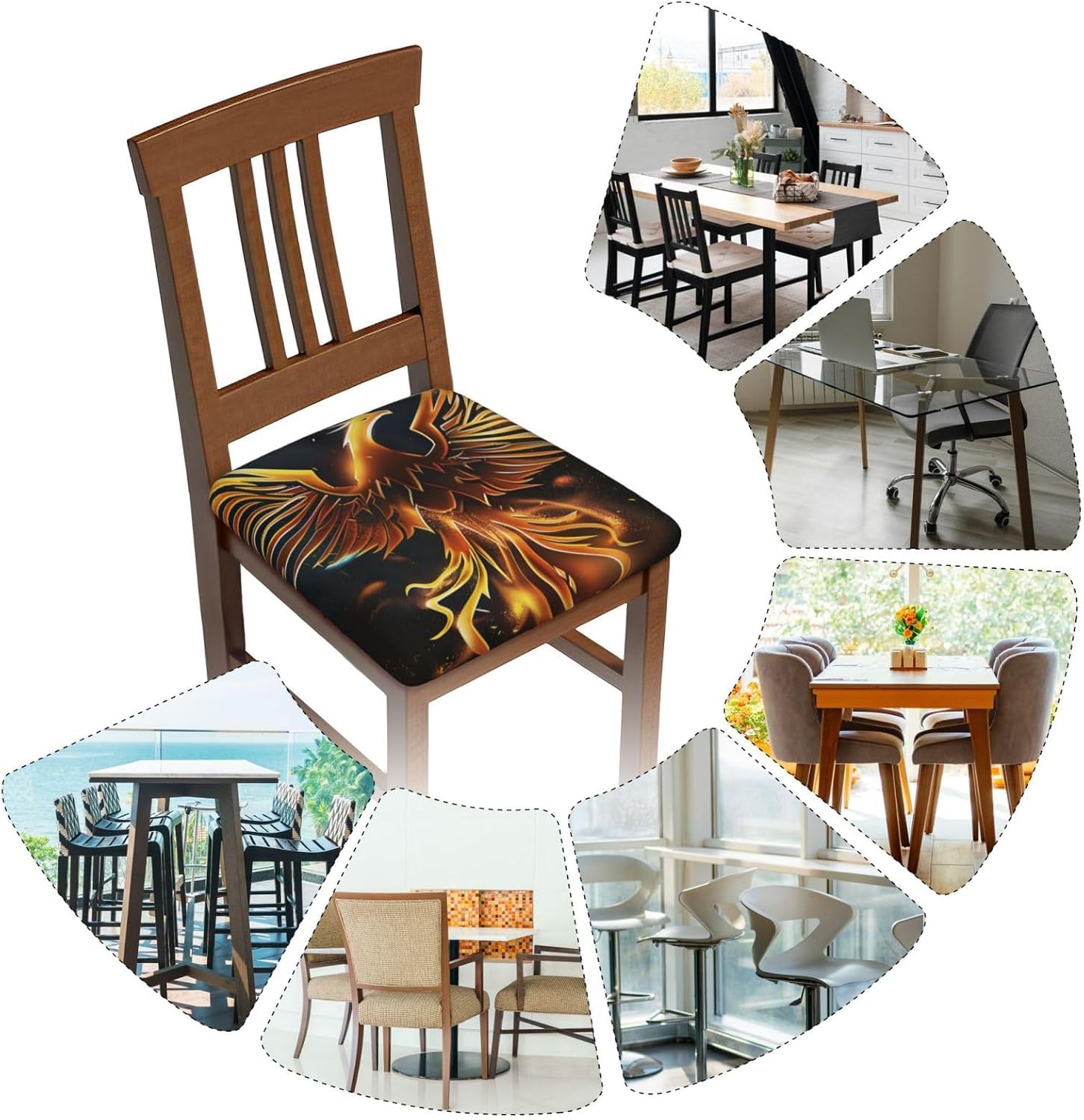 Phoenix Print Square Cushion Covers 6 Pcs Set Elastic Non-Slip Seat Cushion Slipcovers Pet Furniture Protectors for Chair, Sofa