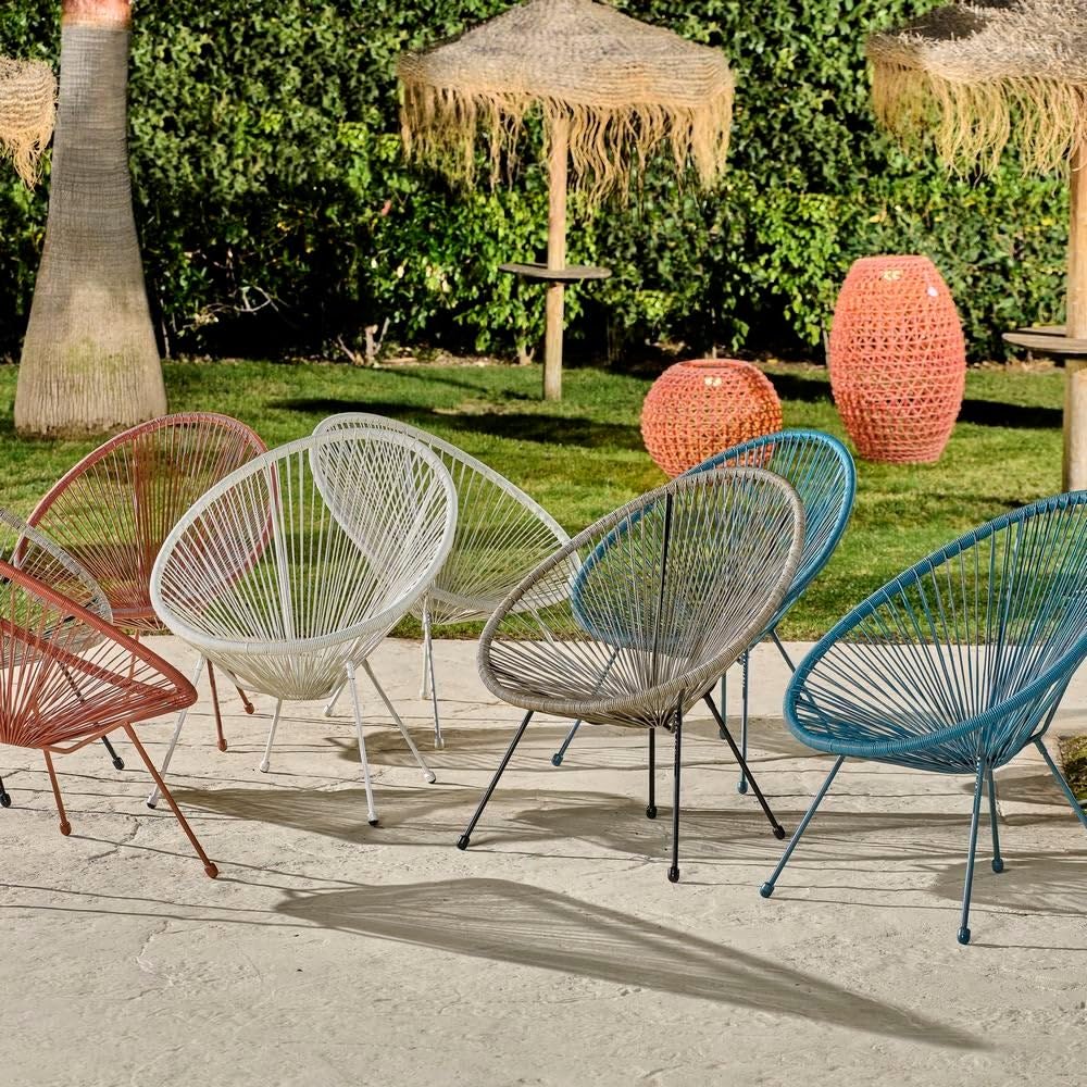 LOLAhome Pack 2 Sillones de jardín Acapulco Blanco Roto| Cuerdas de Rattan PE y Acero | 72x77x84 cm | con Topes de Goma, Resistente hasta 120kg | para Interior y Exterior, Jardín, Terraza | Acapulco