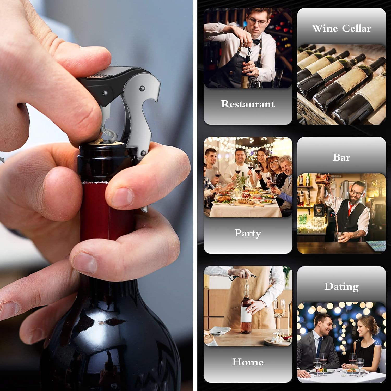 Waiter Corkscrew Wine Openers Heavy Duty Hinges Wine Key Bottle Opener All in One Double Hinged Waiter's Corkscrew with Foil Cutter Wine Tools for Bartenders Servers Sommelier (Black, 100 Pack) - Image 6