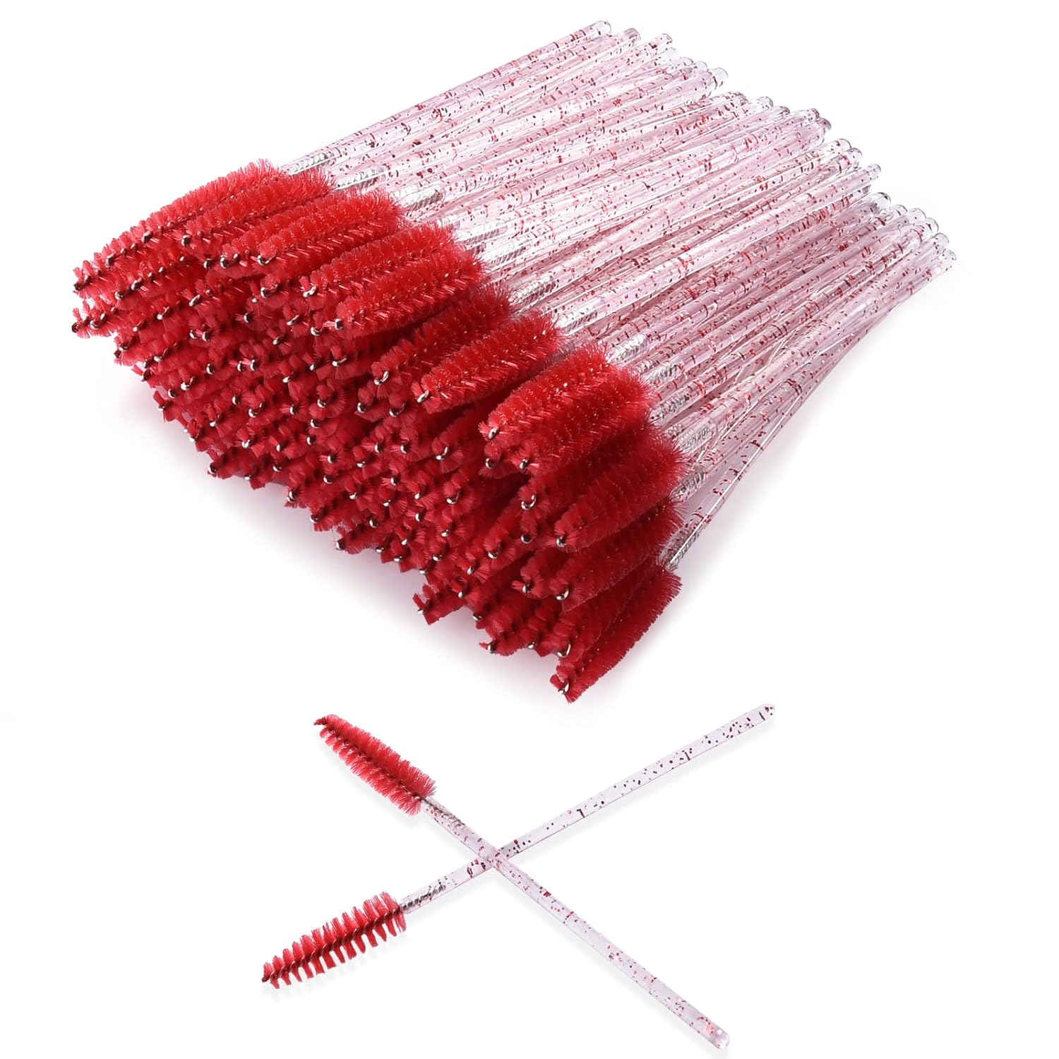 300 Pieces Disposable Eyelash Brushes with Spiral Design Multi-color Mascara Wands Portable Makeup Applicator Kit for Eyelash Extensions and Eyebrow Brush (Red)