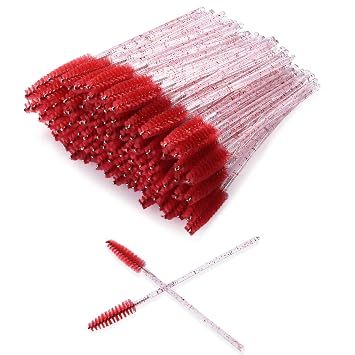 300 Pieces Disposable Eyelash Brushes with Spiral Design Multi-color Mascara Wands Portable Makeup Applicator Kit for Eyelash Extensions and Eyebrow Brush Red