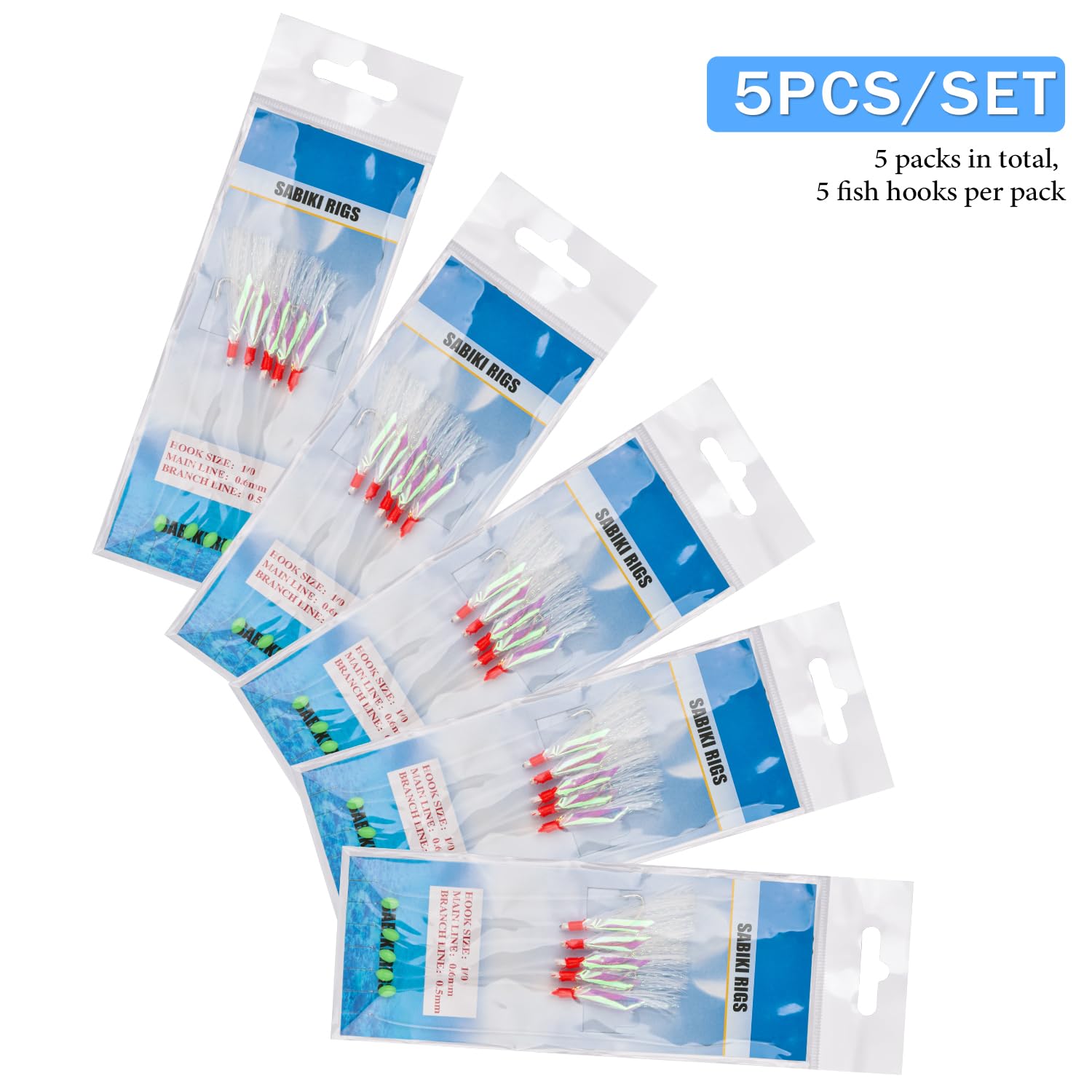 Sabikirigs - Set di esche per acqua salata, per acqua salata, con piume, per acqua dolce