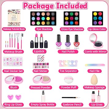 Hollyhi 59 Pcs Kids Makeup Kit for Girl, Washable Play Makeup Toys Set for Dress Up, Pretend Beauty Vanity Set with Cosmetic Case Birthday Toys for Girls 3 4 5 6 7 8 9 10 11 12 Years Old Kids Toddlers