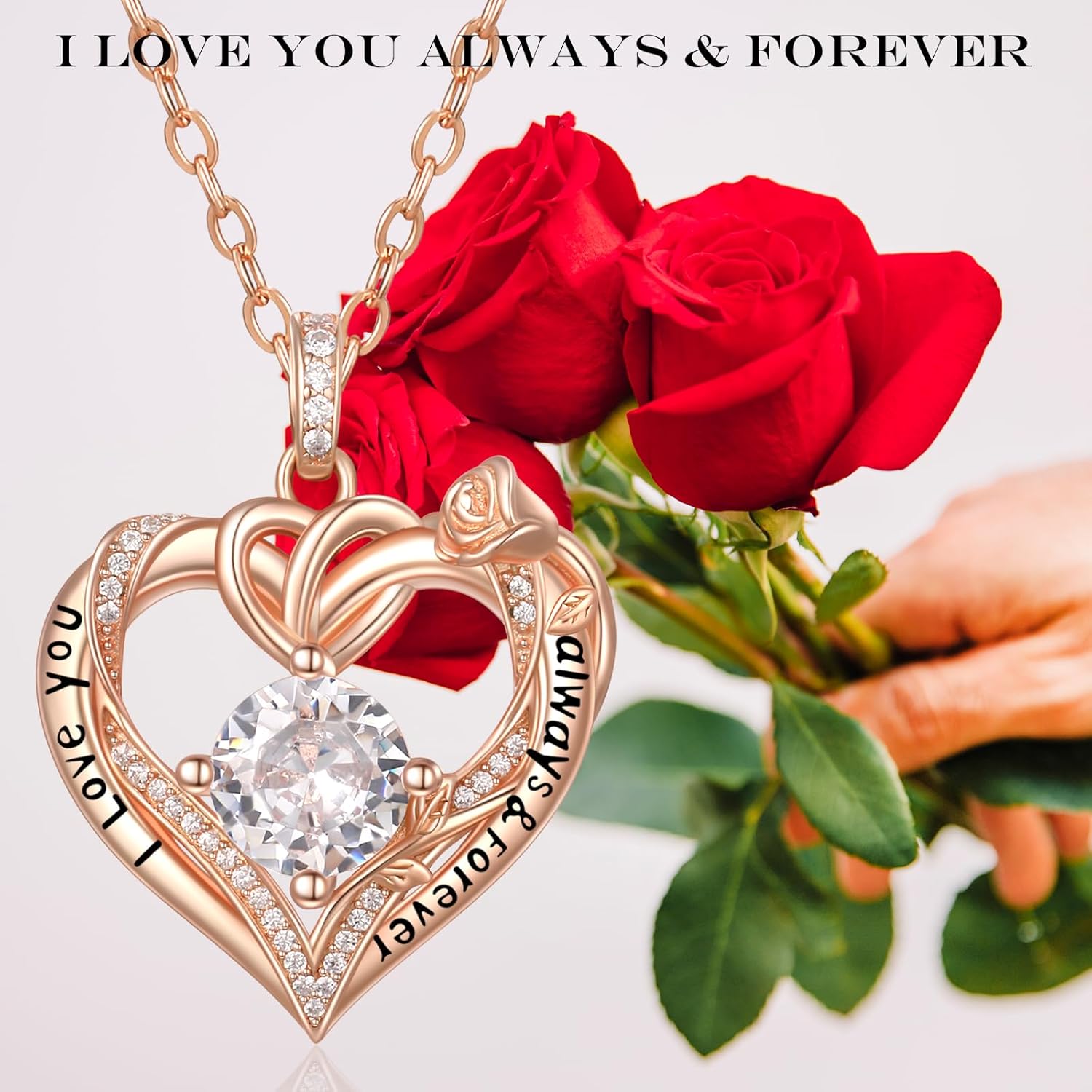 AENEAS Valentines Day Gifts for Women Birthstones Necklaces for Women, 925 Sterling Silver Heart Pendant with Sunflower/Rose/Claddagh/Flamingo/Cross, I Love You Necklace Jewelry Birthday Christmas Trendy Gifts for Women - Image 2
