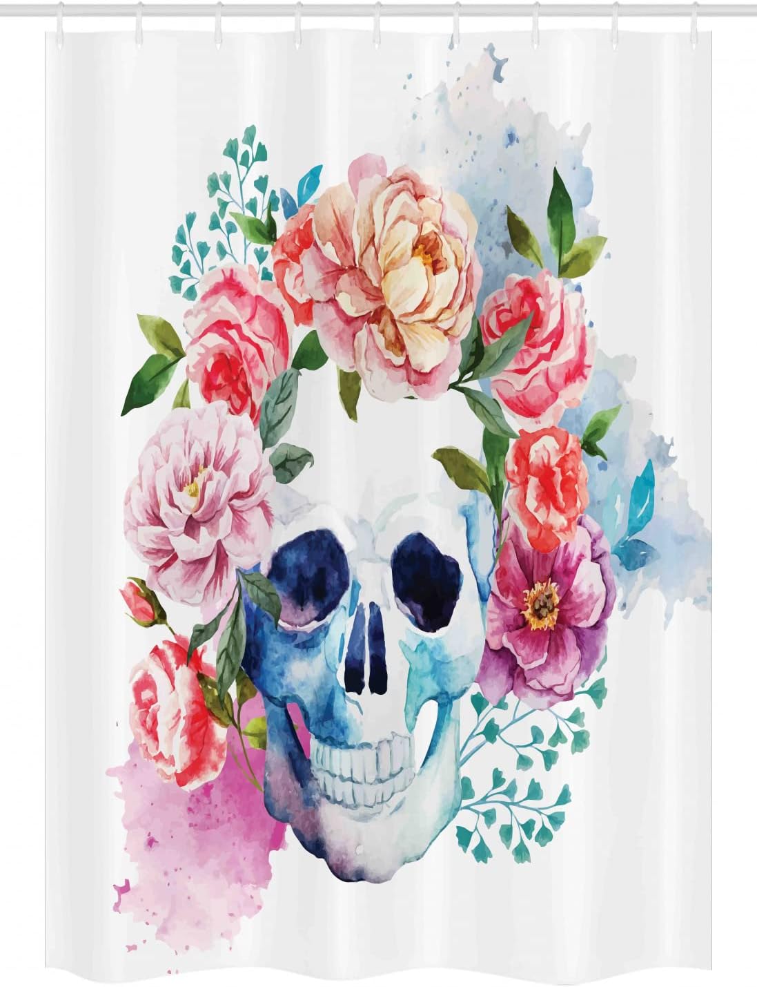 Ambesonne Skull Stall Shower Curtain, Funny Colorful Floral Head Victorian Style Dead Skeleton Graphic Artwork Print, Fabric Bathroom Decor Set with Hooks, 54" W x 78" L, Multicolor Pink