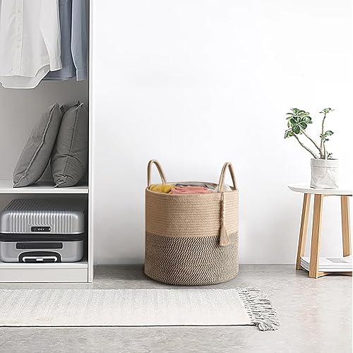 Miniatura 4 de Mkono Cesta de almacenamiento tejida decorativa con cuerda para decoración de cuentas de madera para mantas, juguetes, ropa, zapatos, organizador de