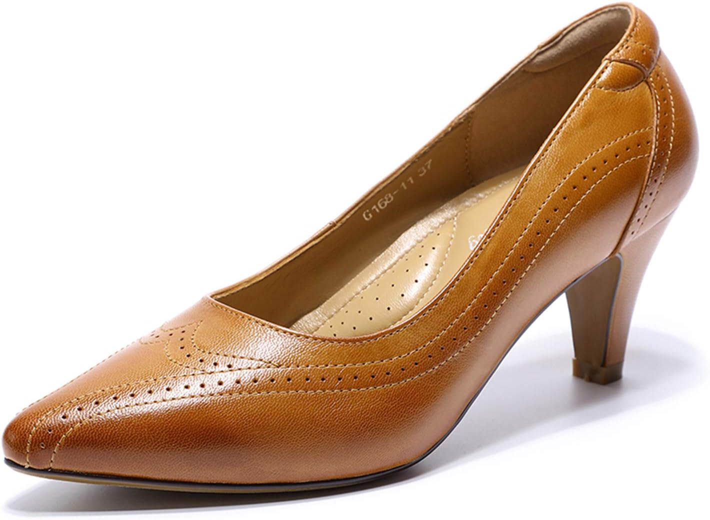 Mona flying Womens Leather Comfortable Pointed Toe Pumps 7cm High Heels Dressy Casual Office Work Shoes for Ladies