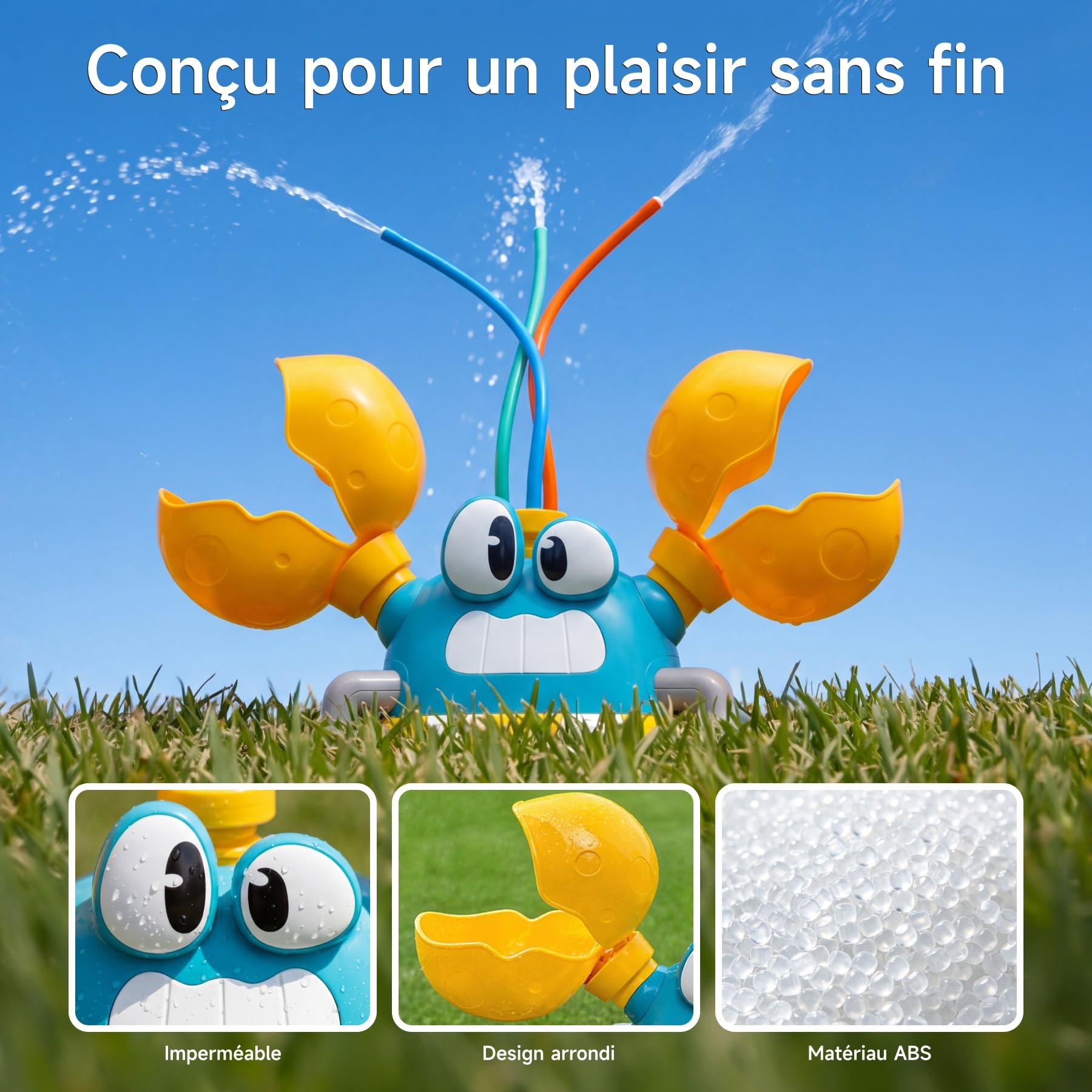 Arroseur Crabe pour Jeux d'eau Enfant extérieur, Cornhole Sac Inclus .Trois Modes de Jets d'eau, arroseur extérieur Amusant, activité Cornhole et Jeu d'eau Enfant