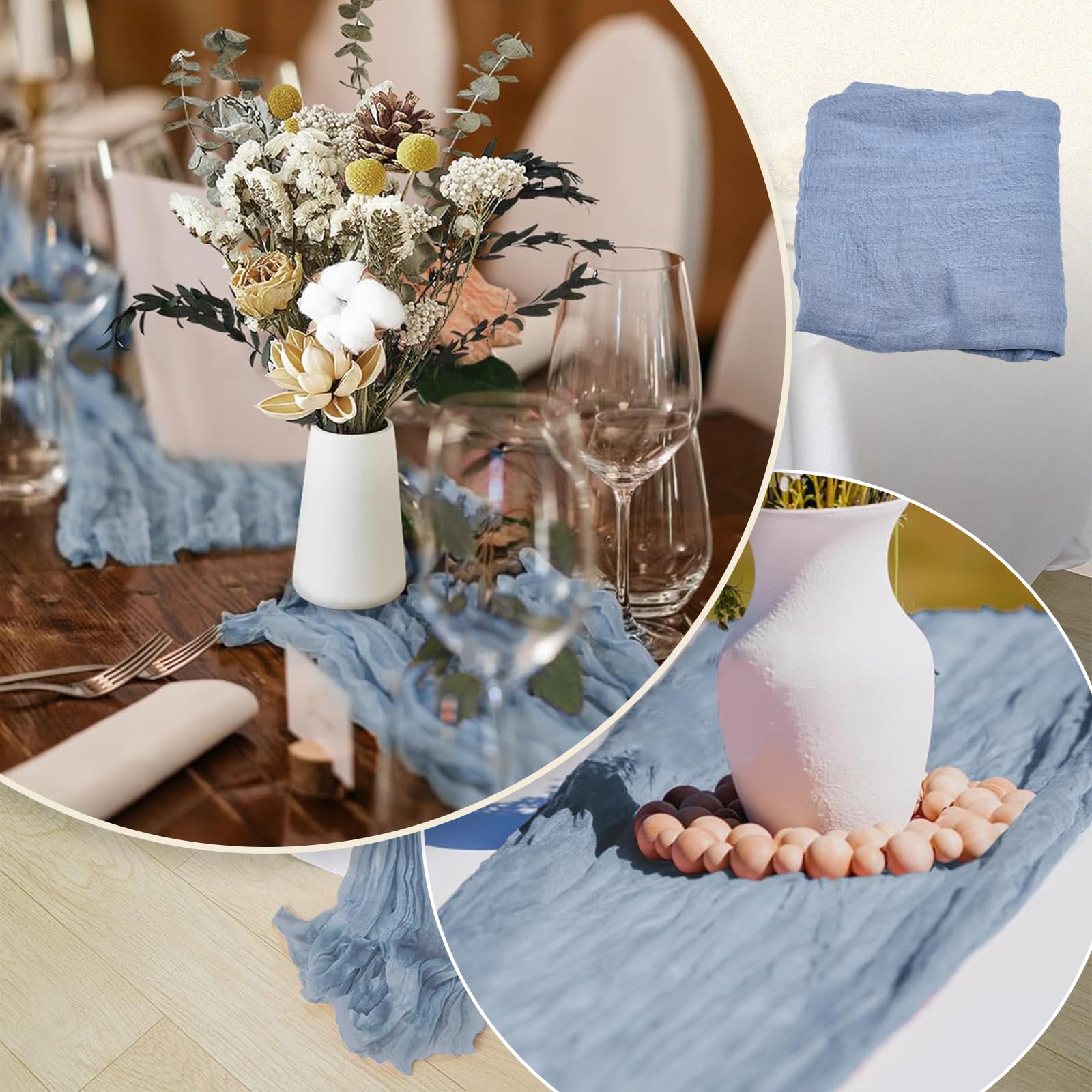 Runner Tovaglia Stile Boho In Garza - 90x300 Cm Mussola Sfumata - Per Matrimoni, Baby Shower E Decorazione Tavola - Foto 7