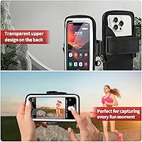 Vista 4 de Soporte para teléfono para correr, caminar y entrenar, brazalete para teléfono celular con mosquetón, bolsa cruzada transparente para teléfono