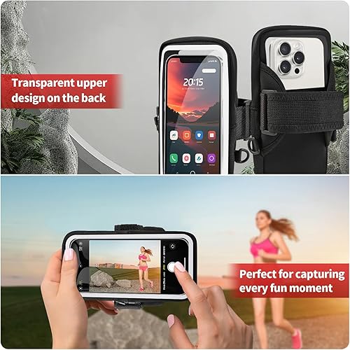 Miniatura 4 de Soporte para teléfono para correr, caminar y entrenar, brazalete para teléfono celular con mosquetón, bolsa cruzada transparente para teléfono con