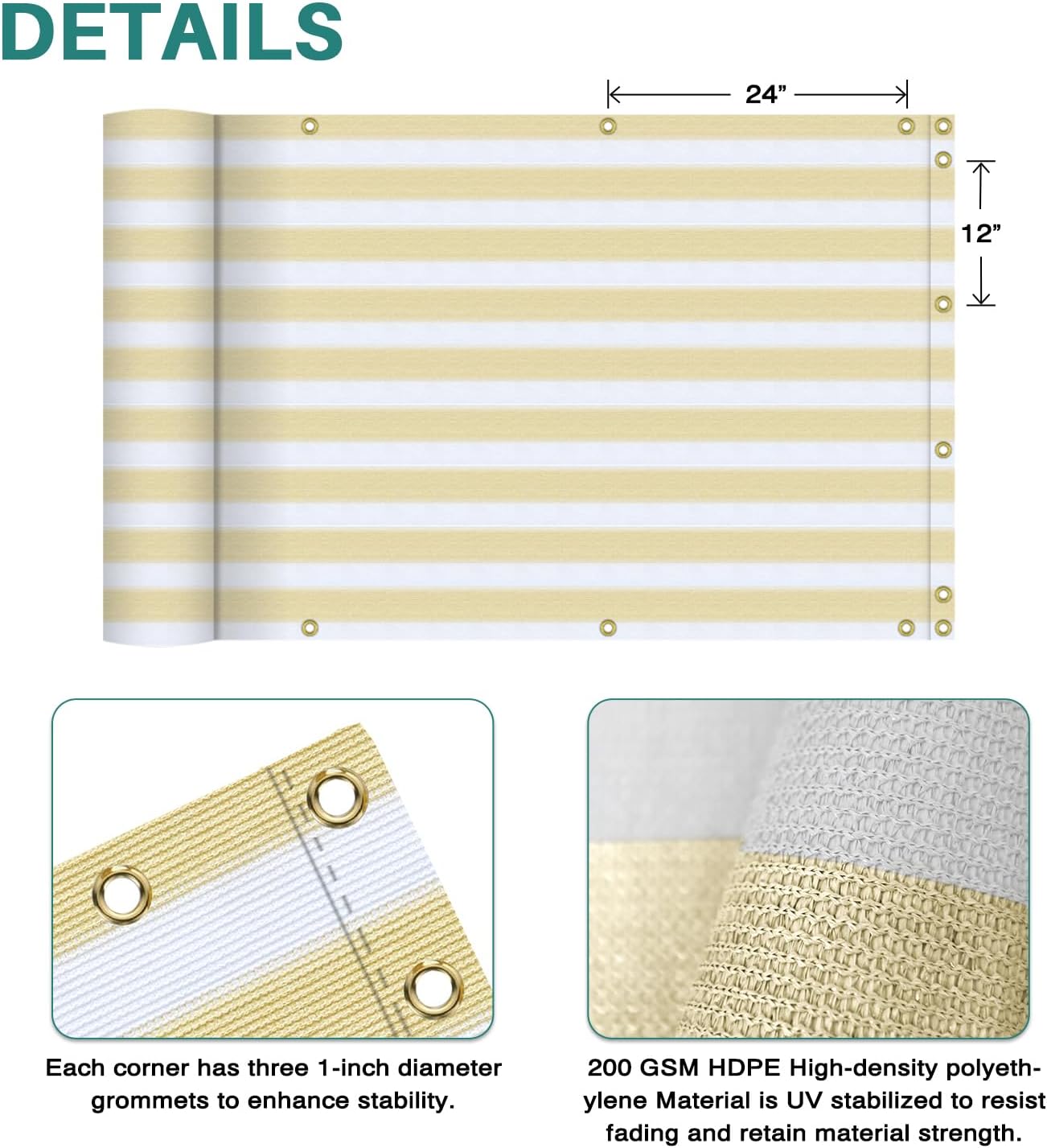 Bynbbur 3' x 44' Balcony Privacy Screen Apartment Deck Railing Fence Panels Outside, UV Block Shade Cloth with Grommets, Mesh Fencing Cover for Patio Backyard Porch, Beige and White Stripe