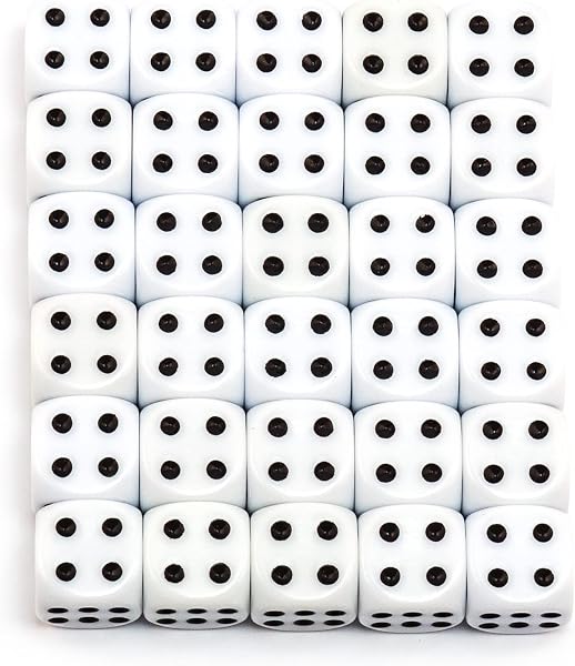 6, 12, 20, 30 oder 50 hochqualitative Würfel Standardgröße 16 mm Acrylwürfel Knobel Spielwürfel Dice 6-seitig sechsseitig Spielzubehör Set mit Stoffbeutel (Weiß, 30 Stück) - 5