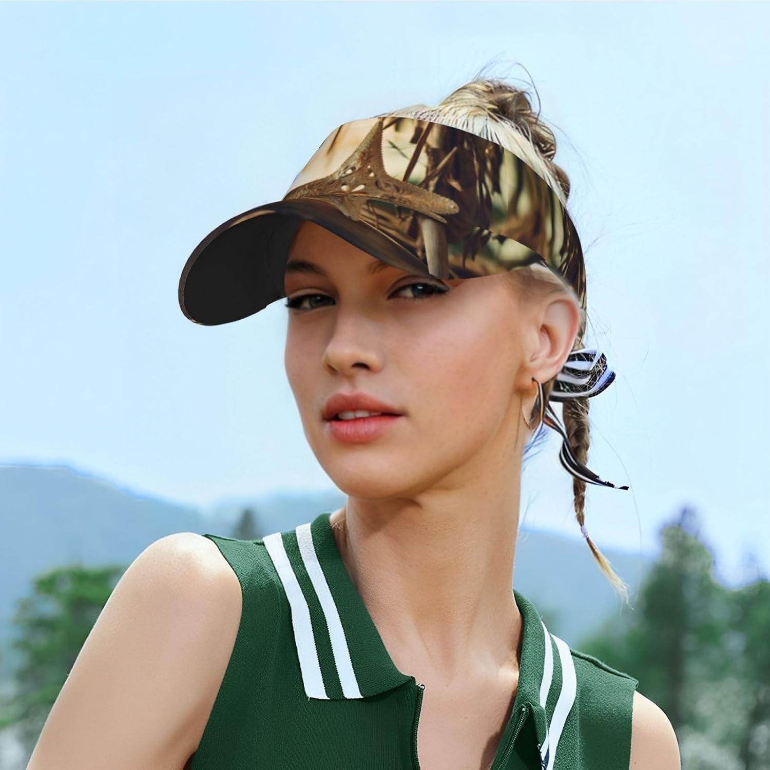 Wooden Starfish Print Sports Sun Visor Hats Adjustable Running Golf Tennis Sun Cap for Women Men Black