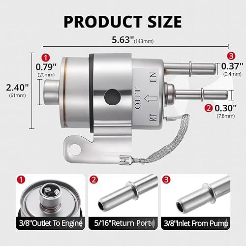 Miniatura 2 de EVIL ENERGY Filtro Regulador de Combustible 58 PSI compatible con LS Swap EFI Conversion C5